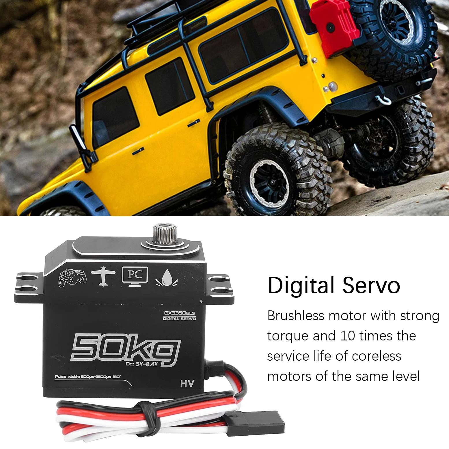 Servo RC Servo 50 Kg, Trasmissione impermeabile in acciaio inox, Servo digitale ad alta coppia per auto da barca 1/10 1/8 RC