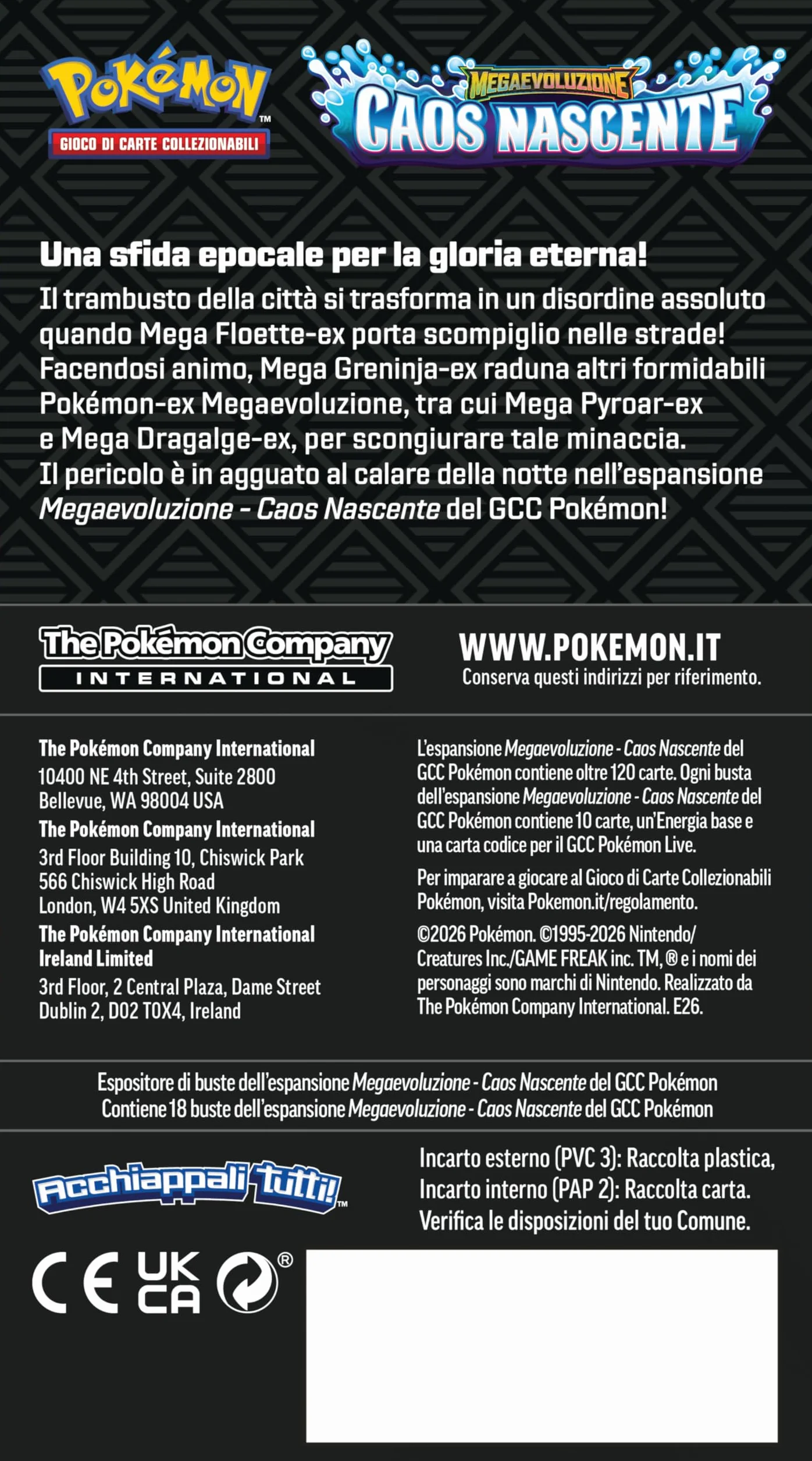 Pokémon: espositore di buste dell’espansione Megaevoluzione - Caos Nascente del GCC Pokémon (18 buste di espansione), Edizione in Italiano