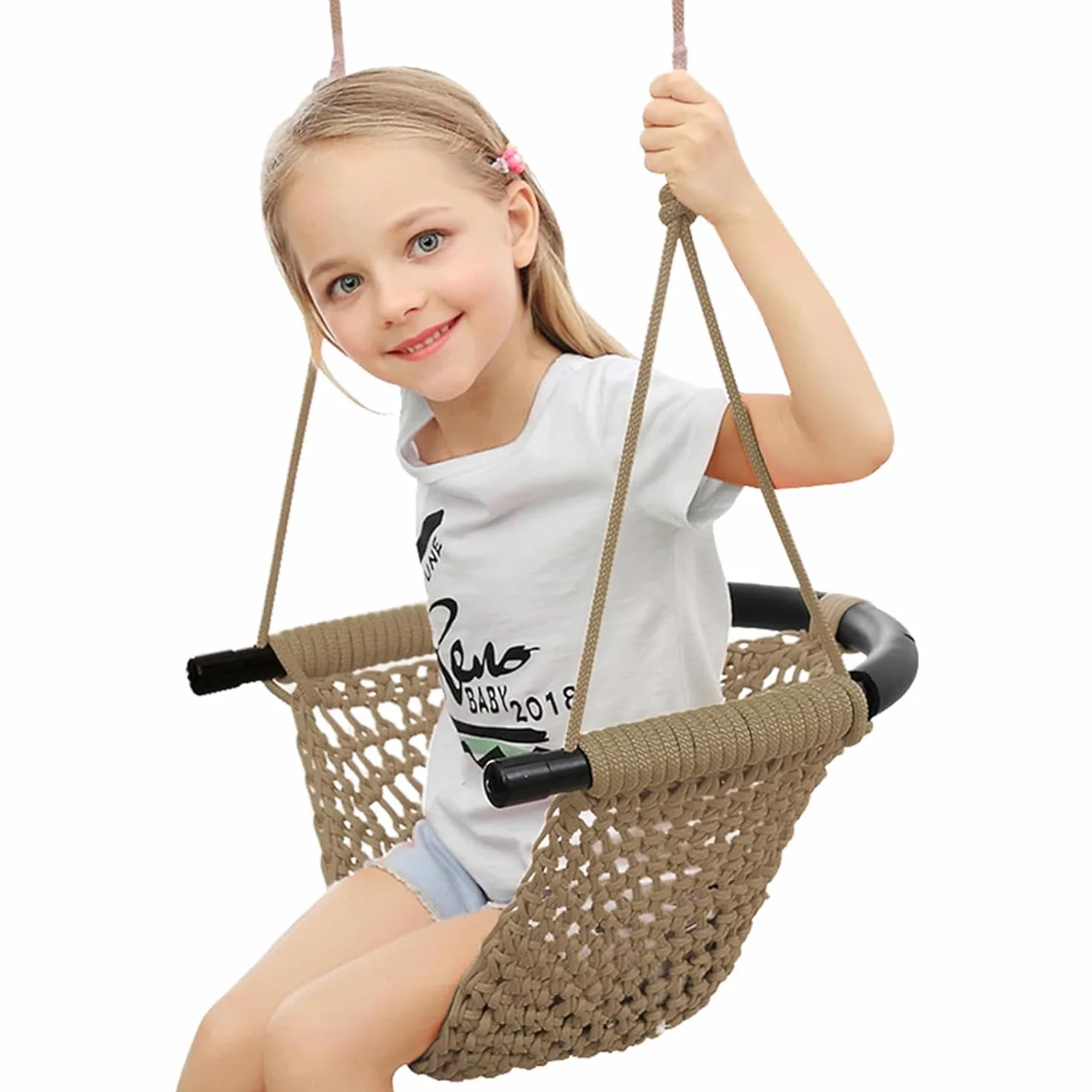 Altalena da Giardino per Bambini con Corde Regolabili, Altalena Per Bambini Lavorata A Mano, Ideale Per Alberi, Interni All'aperto, Parco Giochi, Cortile (KHAKI)