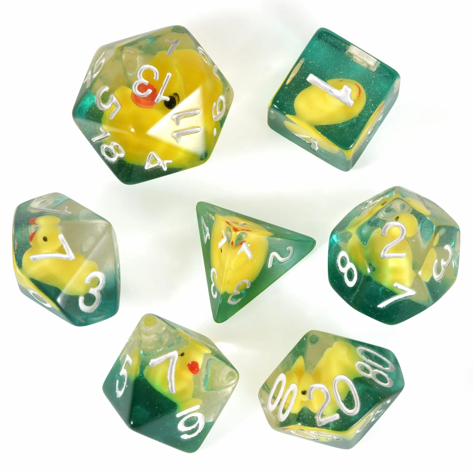 Duck Dice Polyhedral & RPG Set Inside Roll Play Gaming D20 Dungeons and Dragon 7 pezzi