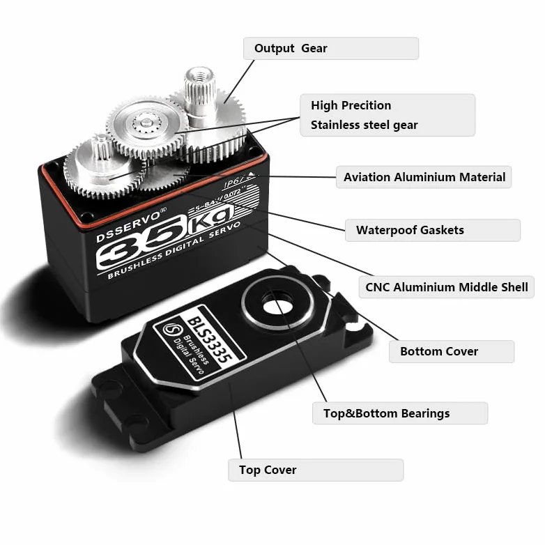 35kg Brushless RC Servo Full Metal Ingranaggi IP67 Impermeabile High Torque Fast Digital Steering Motor