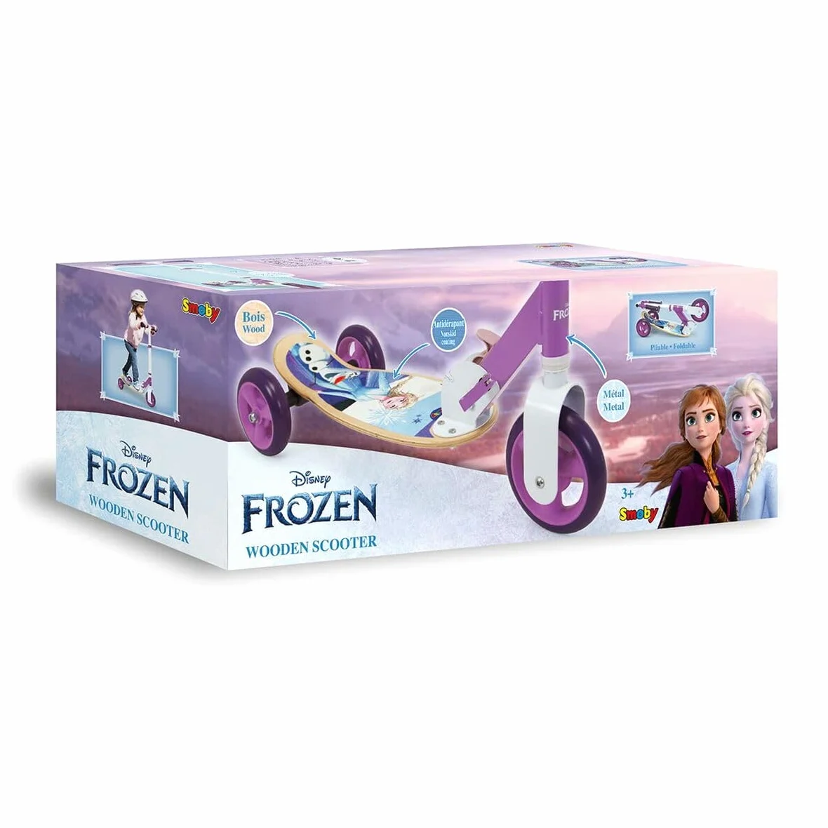 Smoby - Frozen - Monopattino a 3 ruote in legno e metallo - Monopattino per bambini - Ruote silenziose - Dai 3 anni