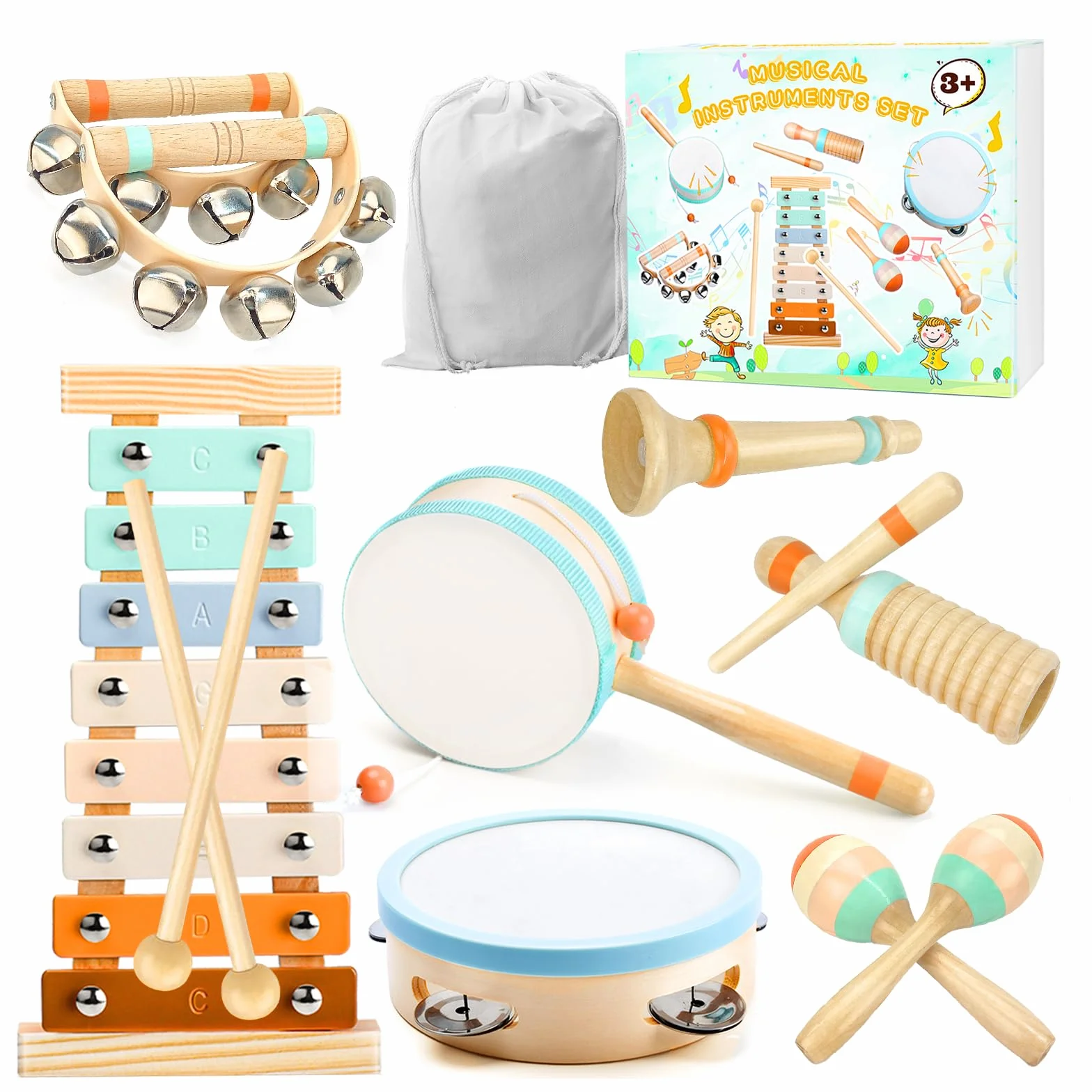 Strumenti Musicali Bambini Strumento Musicale Tamburo Bambino Montessori Giocattoli Xilofono Bambini in Legno Tambourine Percussioni per Bambini Giochi Musicali Regalo di Compleanno di Natale