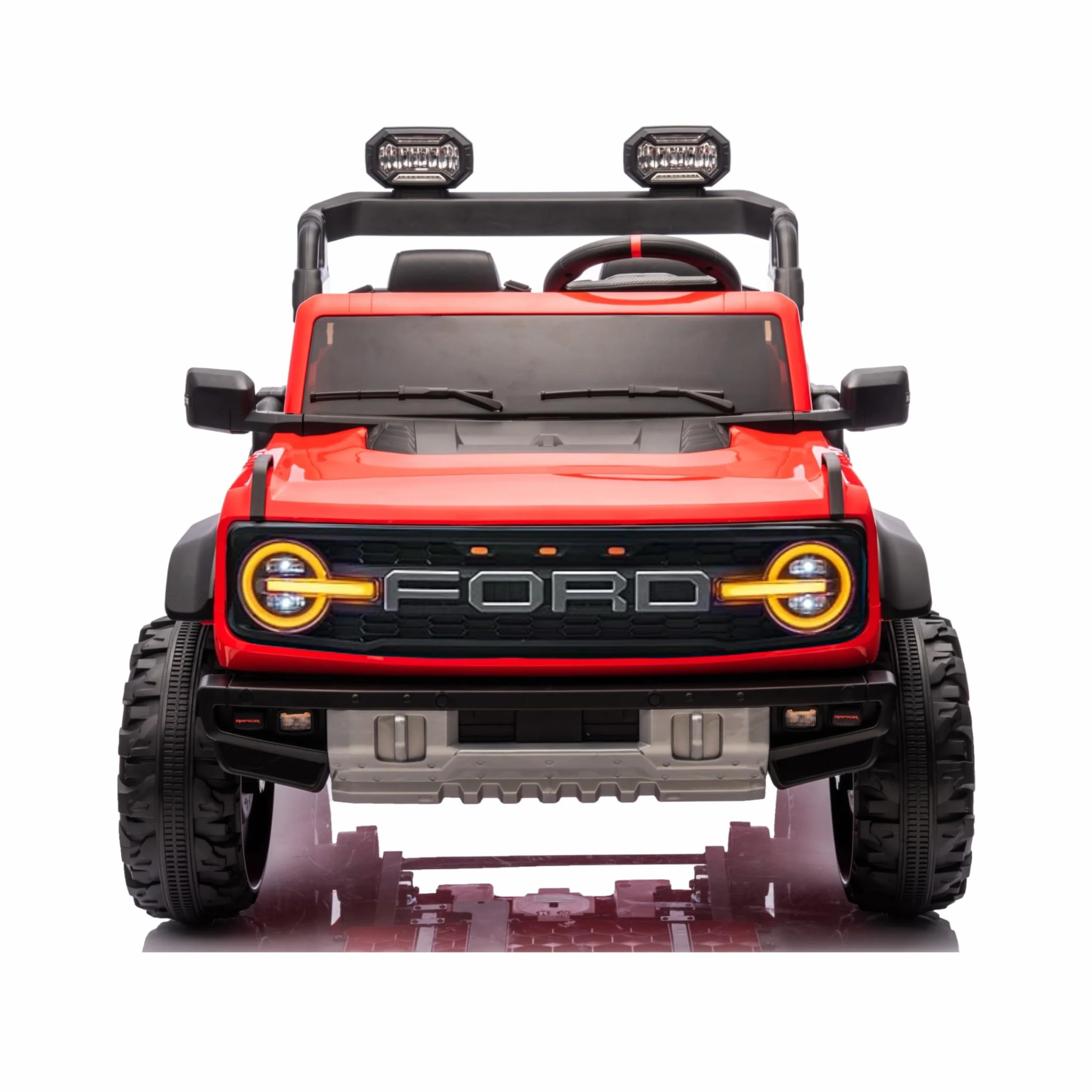 Ford Bronco Raptor 24V Maxi Fuoristrada Auto Elettrica Bambini 2 Posti Telecomando Luci LED Bluetooth Carico 60 kg Rosso