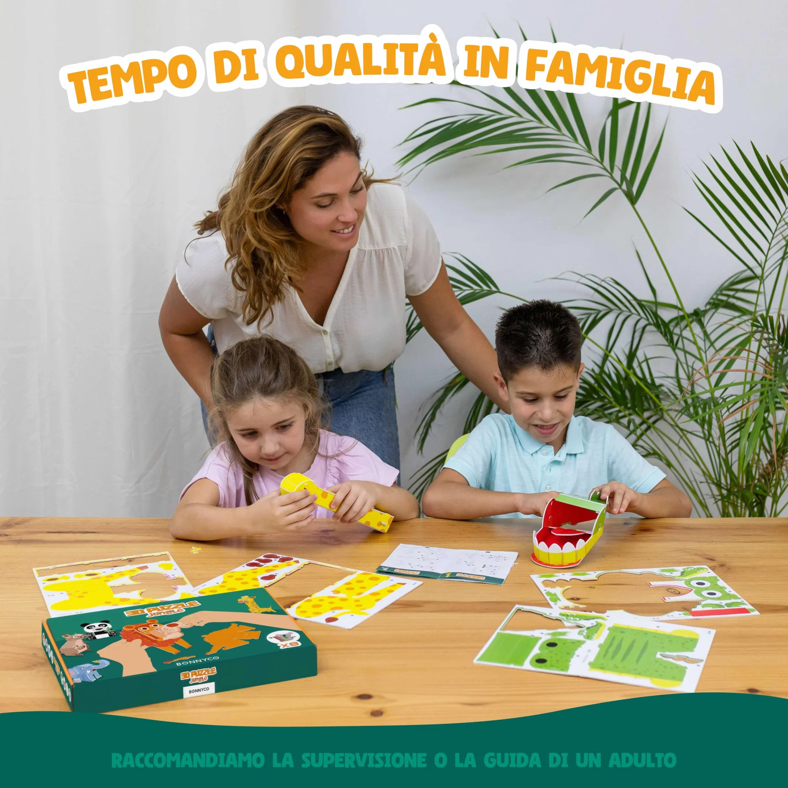BONNYCO Puzzle 3D Bambini Animali della Giungla Pack 8. Giochi Bambini Educativi Giocattoli, 3D Puzzle Bambino e Bambina. Regalo Bambino 6 7 8 9 10 Anni, Regali Giochi Creativi Compleanno Natale