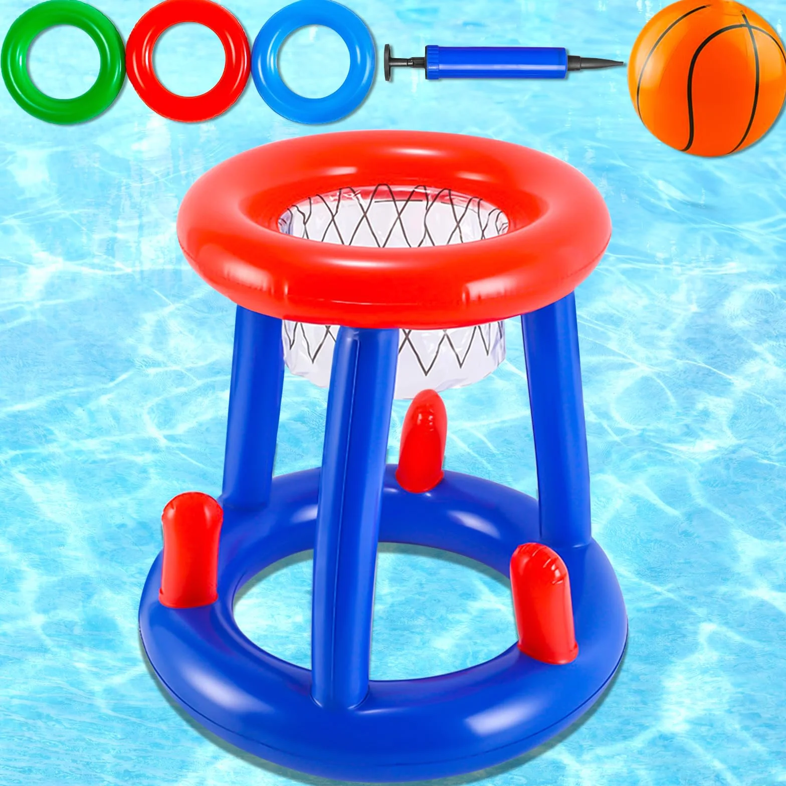 Canestro Gonfiabile per Piscina, 2 in 1 di Canestro da Basket Galleggiante e Gioco di Lancio degli Anelli Gonfiabile, Giocattolo da Gioco Acquatico per Piscina Estiva, Adatto a Bambini e Adulti