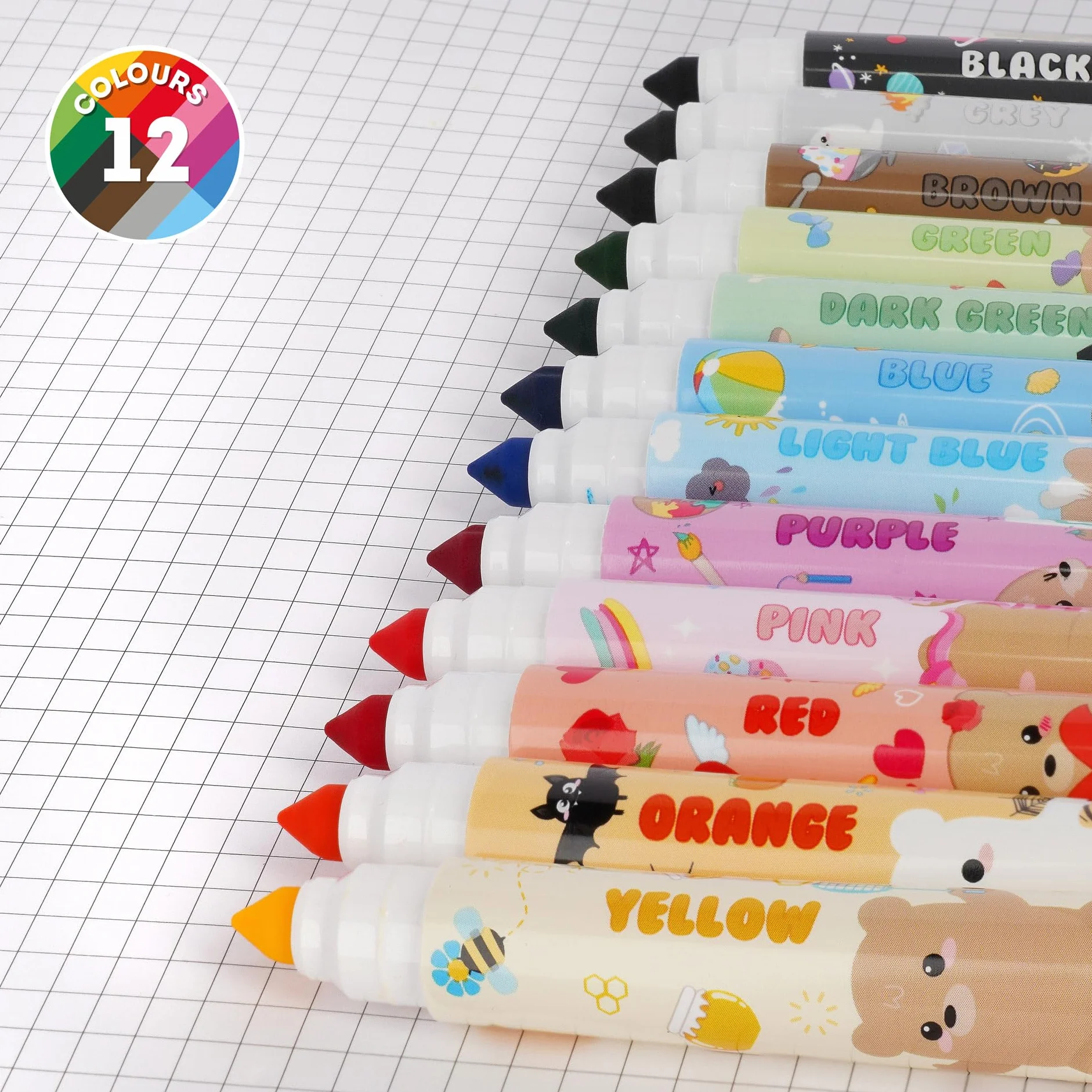 Legami Set di 12 Pennarelli Teddy Friends, 12 Colori Assortiti, Lavabili, Atossici, Punta Anti-Rientro