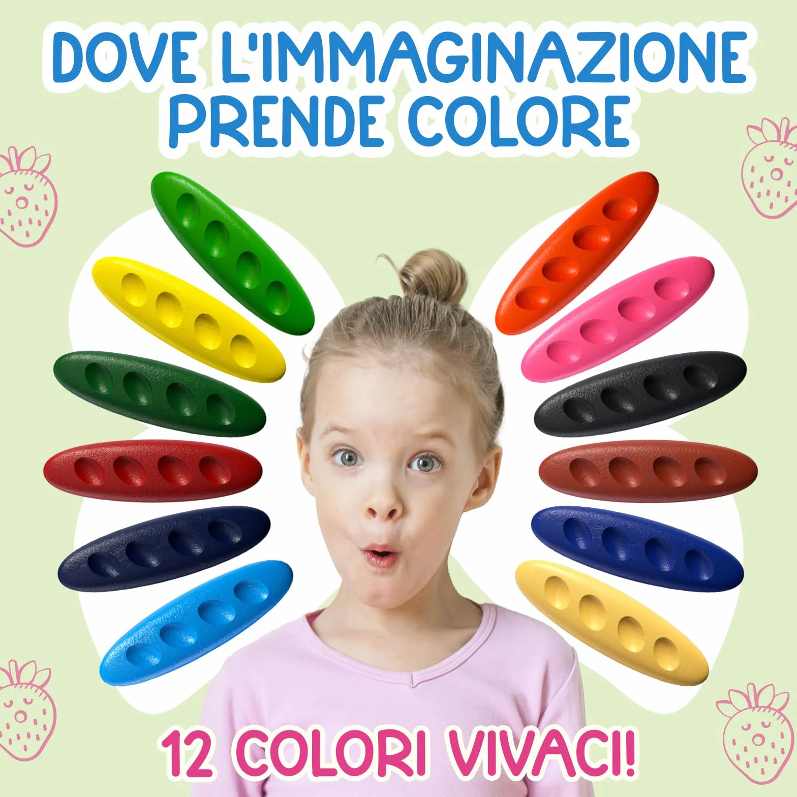 12 Pastelli Bambini 2 Anni + Forma Ergonomica Arachidi + Crayon per Bambini 1-3 Anni | Colori che non sporcano | Pastello a Razzo e Facili da Impugnare | Pastelli a cera