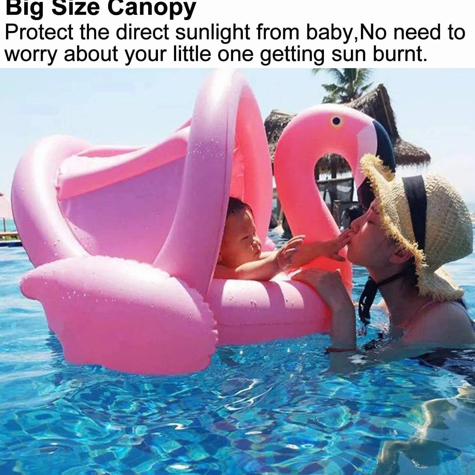 Fenicottero Anello di Nuoto,Baby Salvagente Bambini Giocattoli galleggianti,Baby Float con Parasole (A)