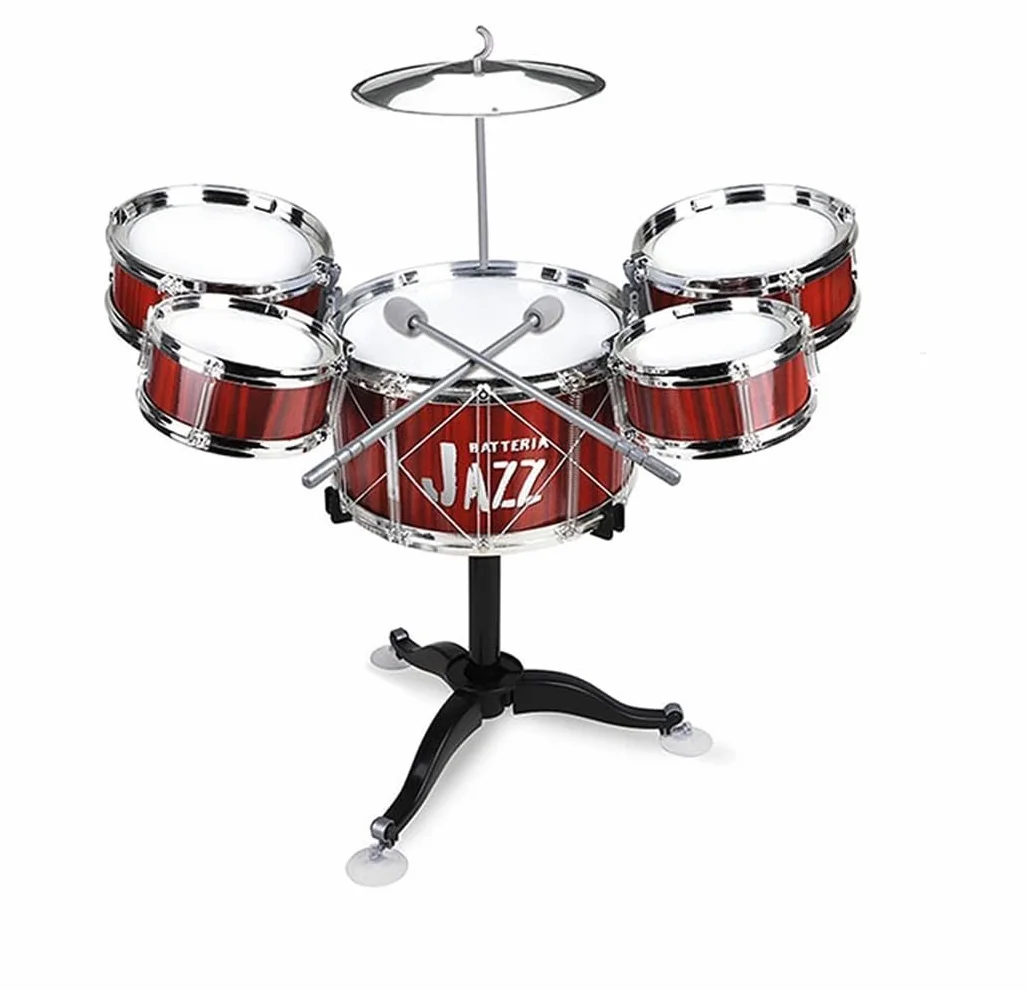 Batteria per Bambini Batteria Jazz Drum Set Batteria Giocattolo per Bambini Mini Drum Set Strumenti Musicali con 5 Tamburi 1 Piatto 2 Bacchette Strumento Musicale a Percussione Educativo (A)