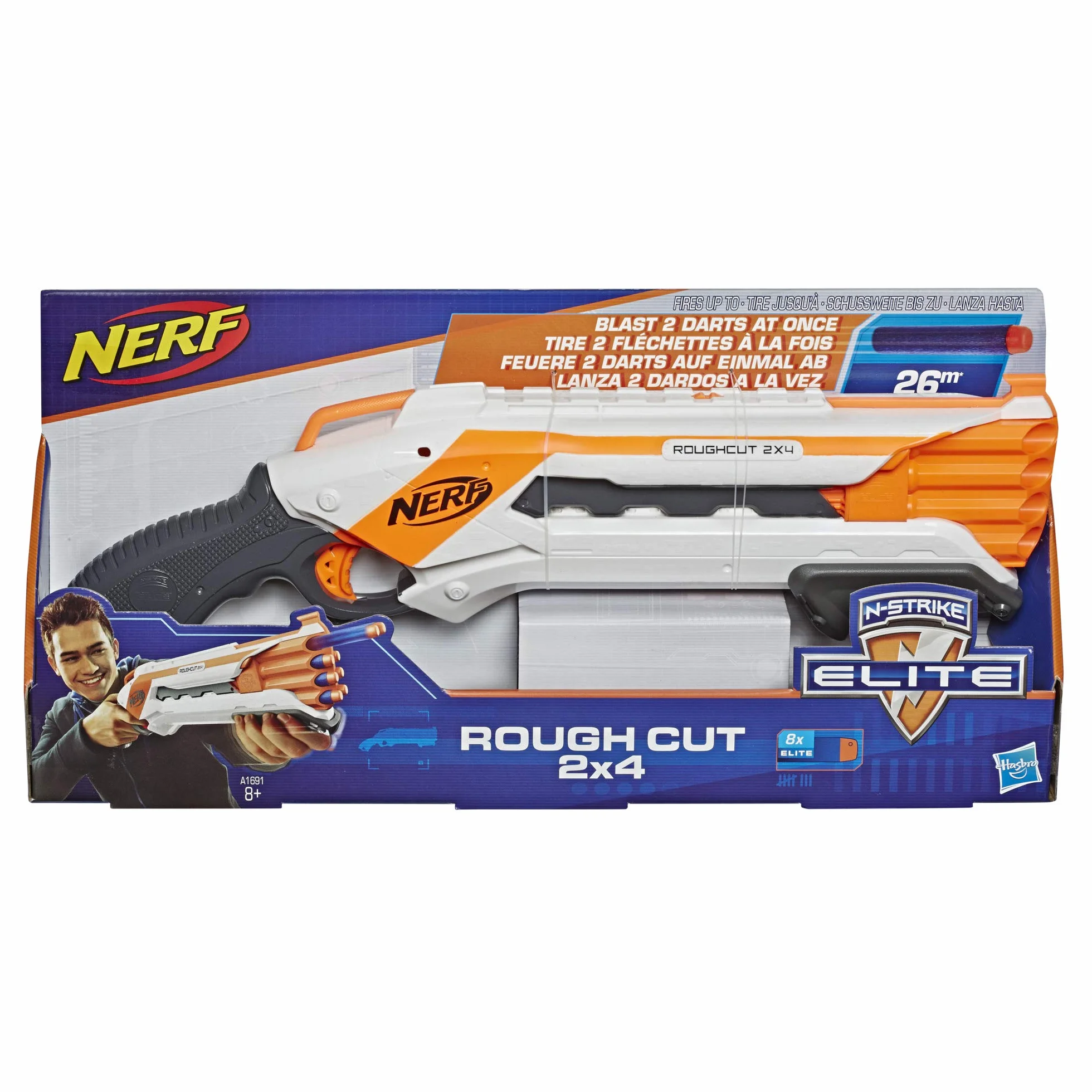 Nerf Hasbro Elite - Rough Cut 2x4, Blaster con Dardi, A1691EU4, Multicolore