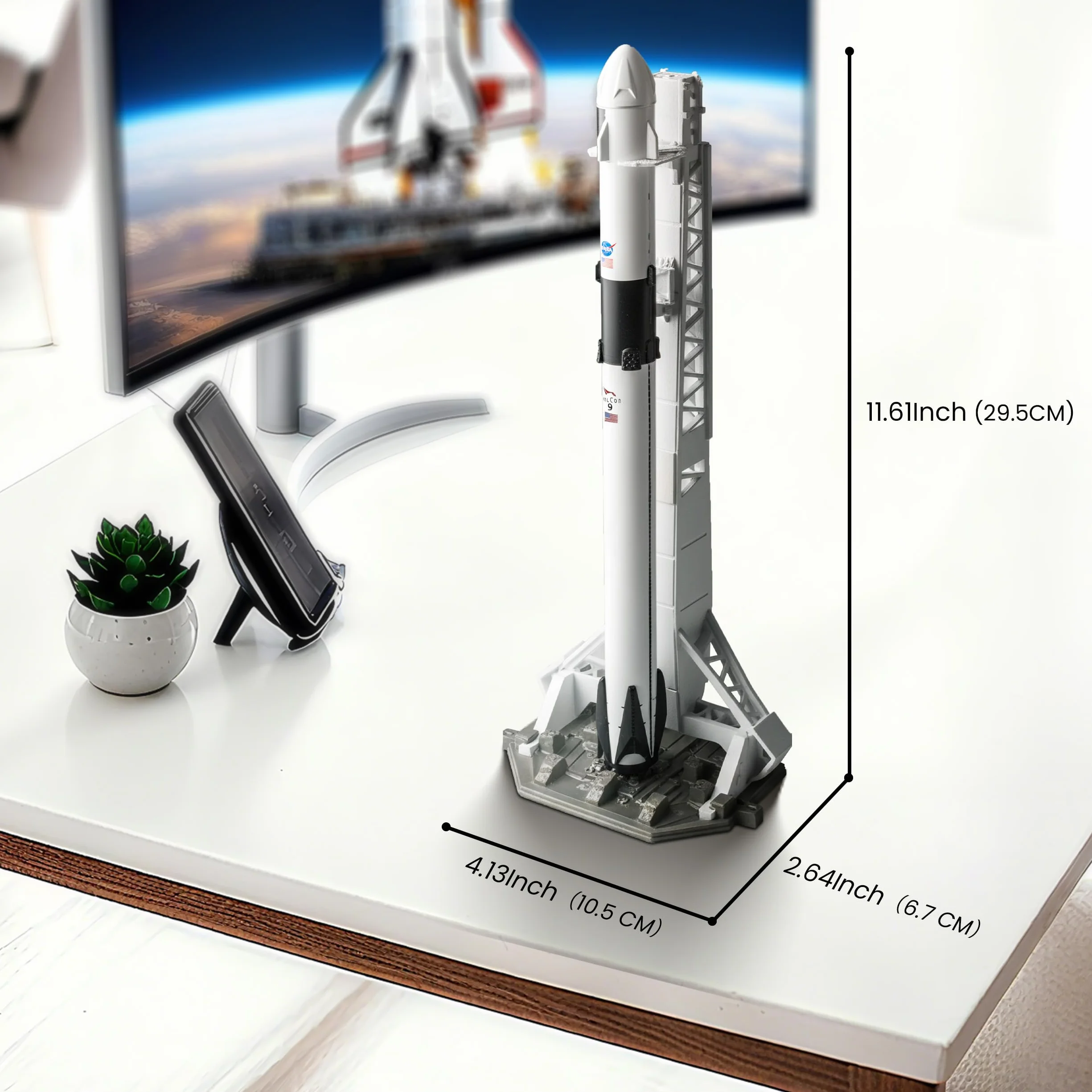 QIYUMOKE 1/200 - Kit per modellini a razzo con astronave, compatibile con Falcon 9, modello NASA per appassionati di spazio, regalo o desktop (29 cm)