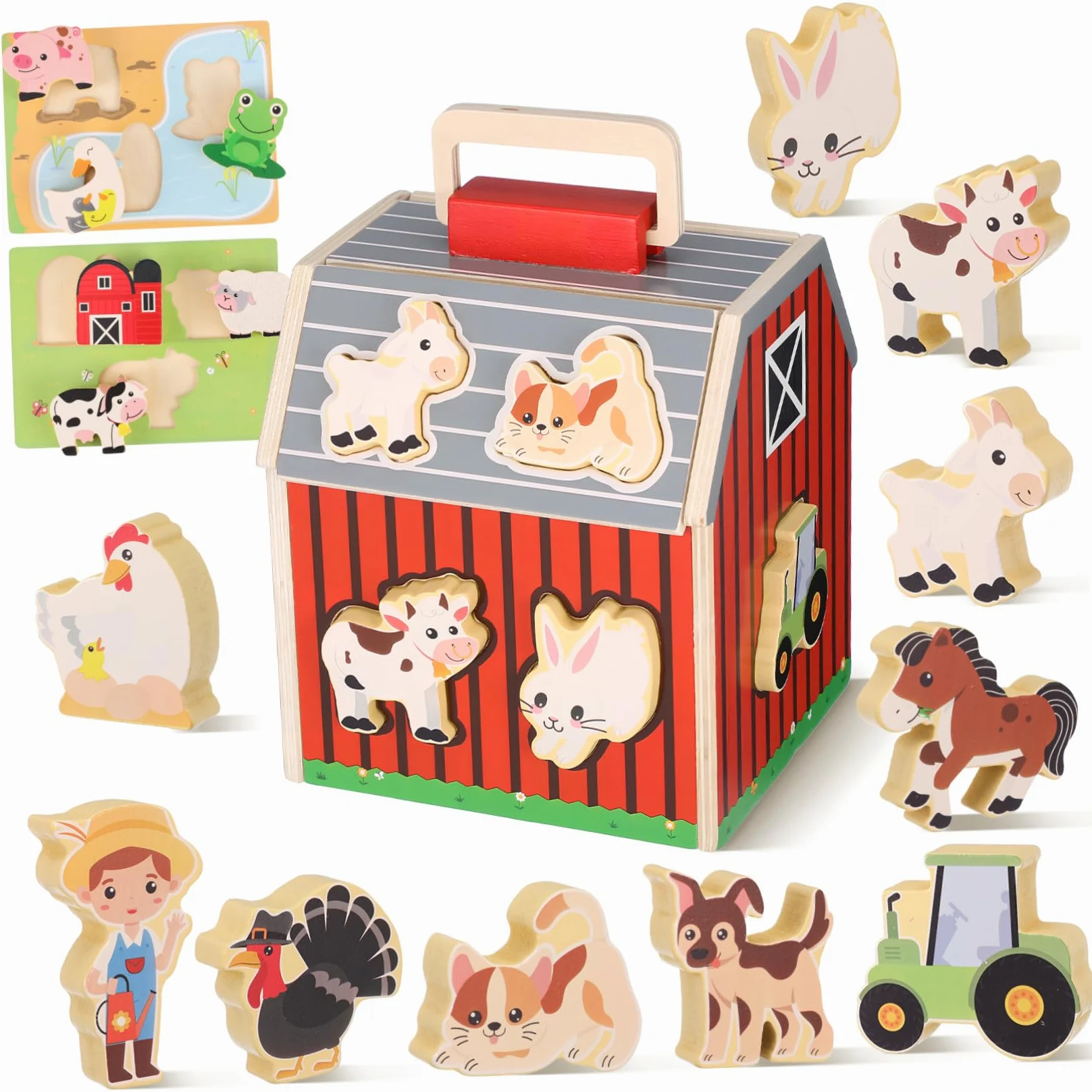 FRCOLOR Set di Animali della Fattoria in Legno Montessori per Bambini | Età 2-5 Anni, Uso Domestico e Prescolare, Attività Interattive, Coordinazione Occhio Mano