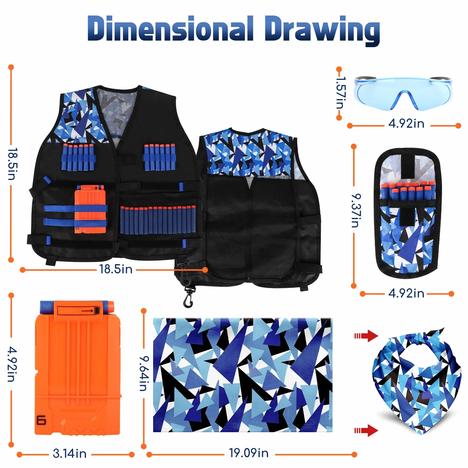 Lehoo Castle Kids Tactical Vest Kit dla Nerf Guns N-Strike Elite Series z 30 Freccette, Custodia, Maschera (Blu)