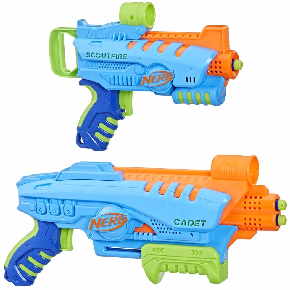 Nerf Elite Jr - Set Ultimate Starter, 2 blaster in gommapiuma facili da usare, 15 dardi Nerf Elite, 2 bersagli, per giochi all'aperto