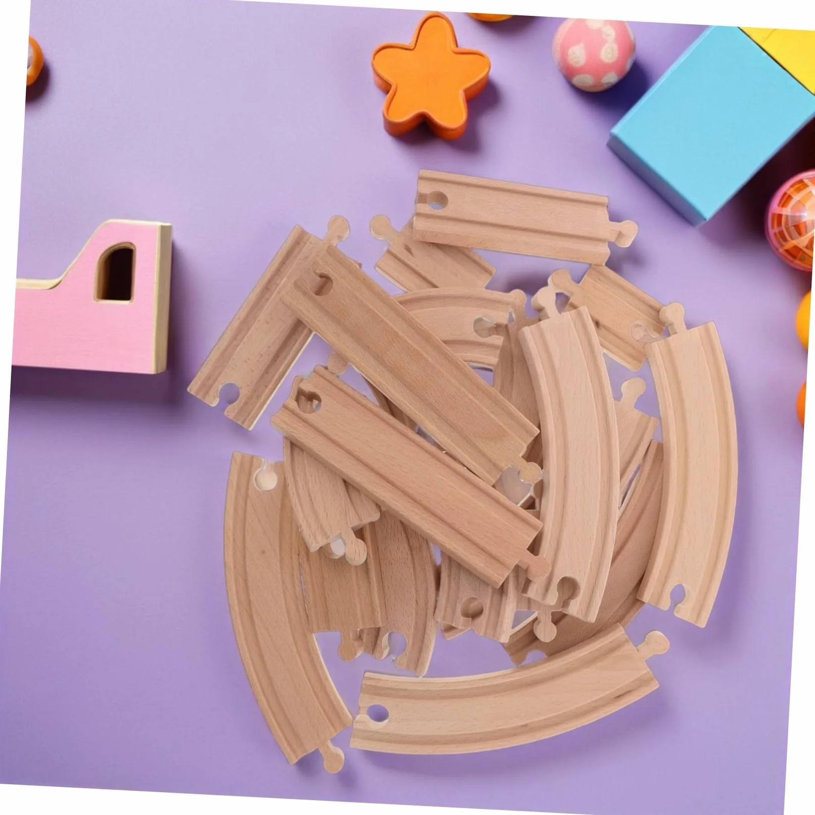 SUPVOX Espansione Binari Treno in Legno Gancio a Croce Binari Curvi e Dritti Accessori di Gioco per Trenini in Legno Compatibili con Treni