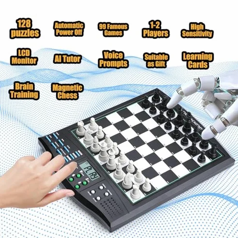 Set di scacchi elettronici con display LCD, tutor vocale, lavagna magnetica, regolazione della difficoltà per gioco singolo o due, perfetto per principianti ed esperti