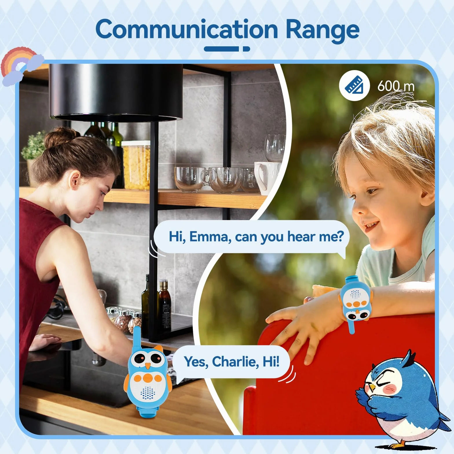 Retevis RT30W Walkie Talkie Bambini Ricaricabili con Occhi LED, Giocattoli Regalo Bambino 4-8 Anni (1 Coppia)