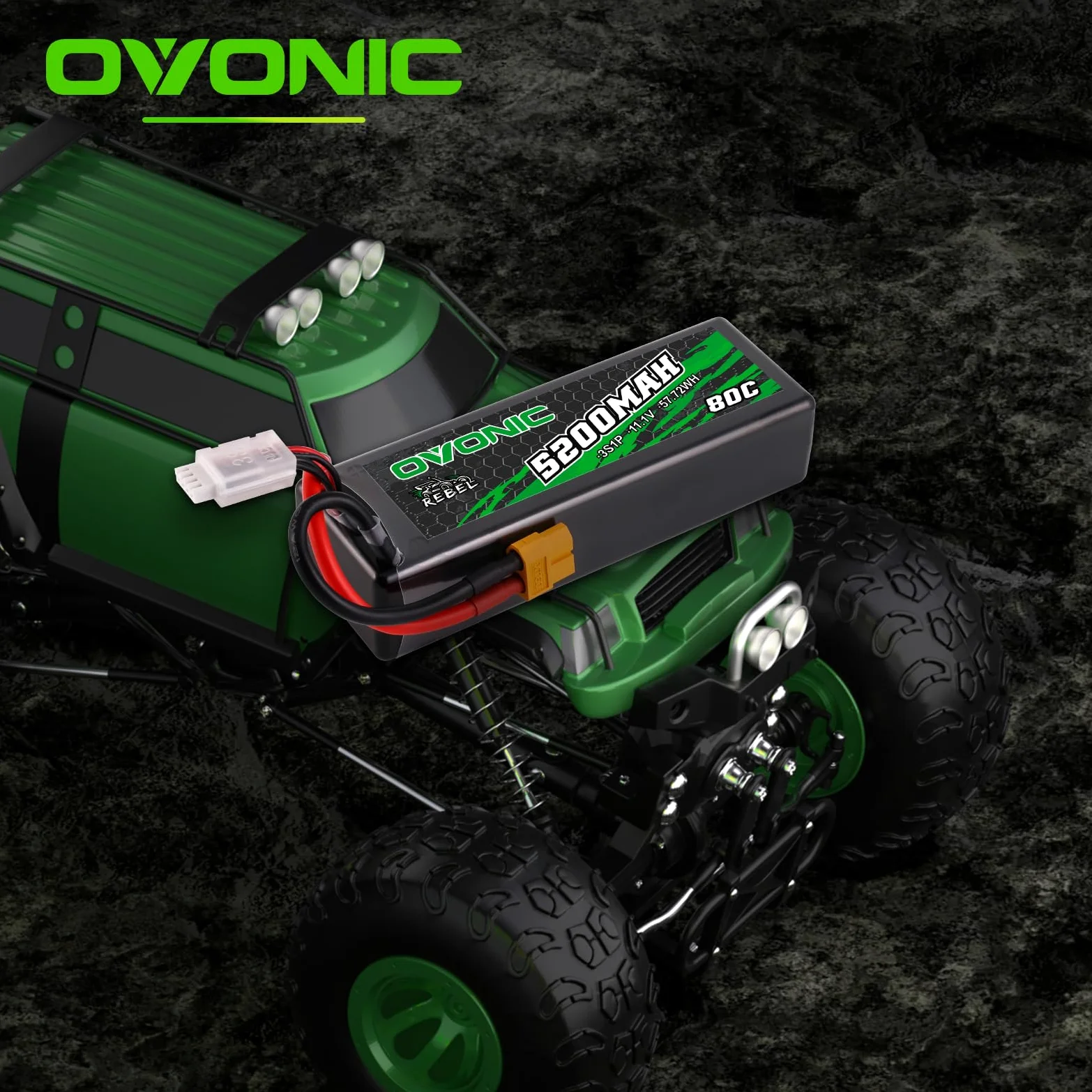 Ovonic - Batteria LiPo 3S 11,1 V 5200 mAh 80 C con connettore XT60 - Custodia rigida per RC Car Monster Truck RC Truggy Buggy RC Truck Hobby (2 pezzi)