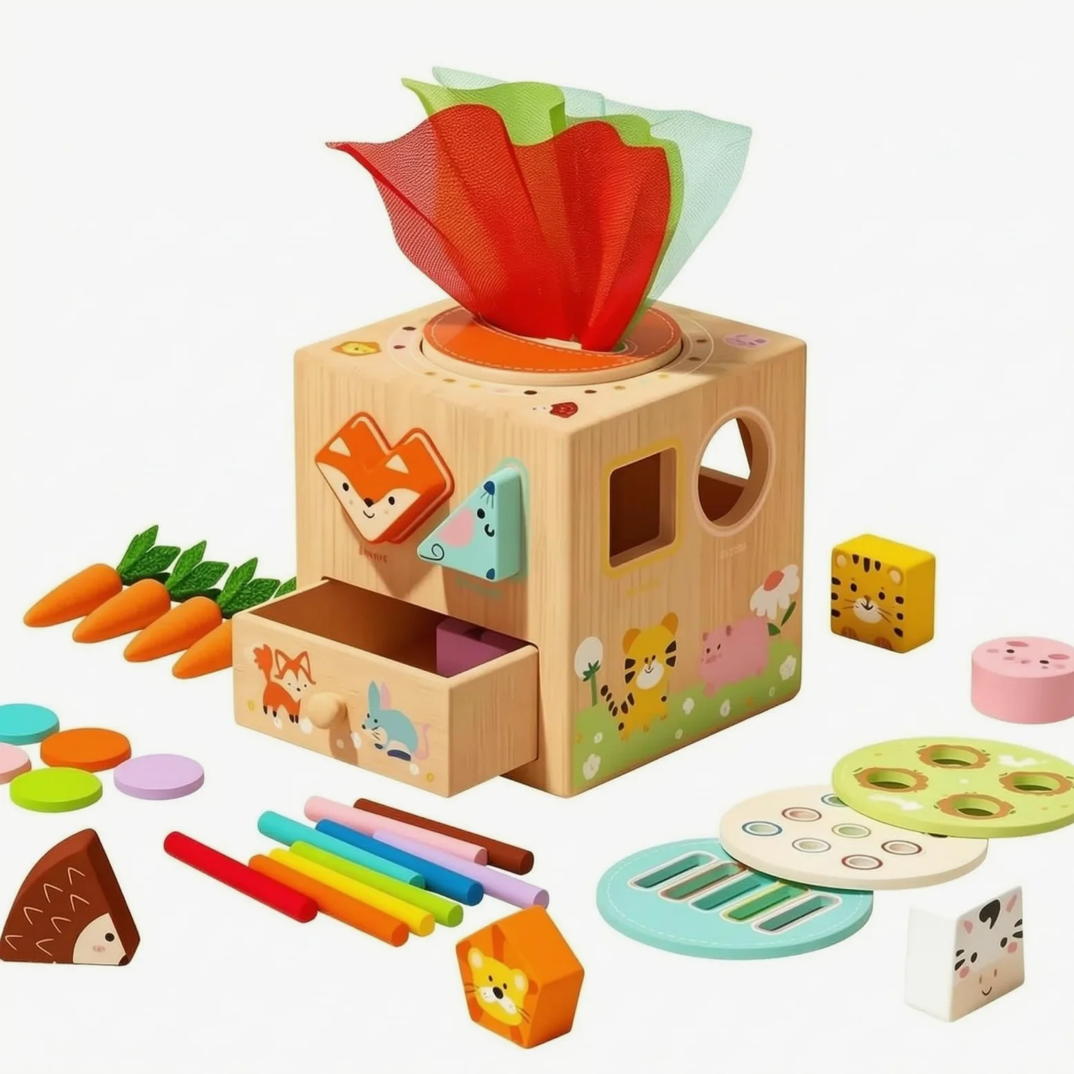 Qianly Cubo attività Educativo Apprendimento Precoce Cubo Multiattività in Legno Coordinazione Occhio-Mano Classificatore di Forme in Legno