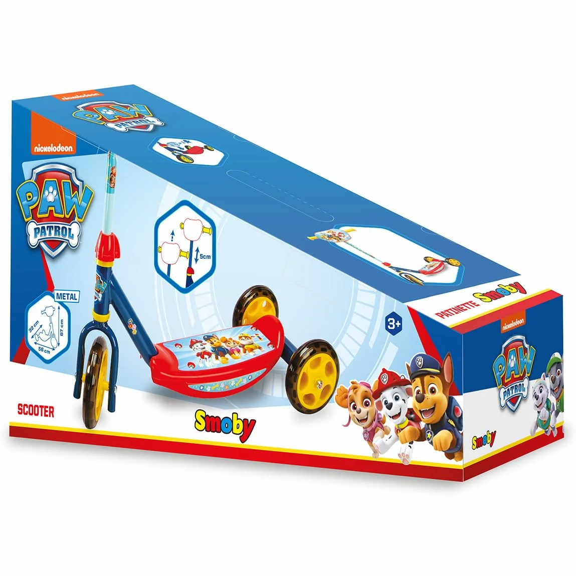 Smoby - Paw Patrol - Monopattino a 3 ruote - Manubrio regolabile - Altezza massima 67 cm - Poggiapiedi antiscivolo - Fino a 20 kg - Dai 3 anni