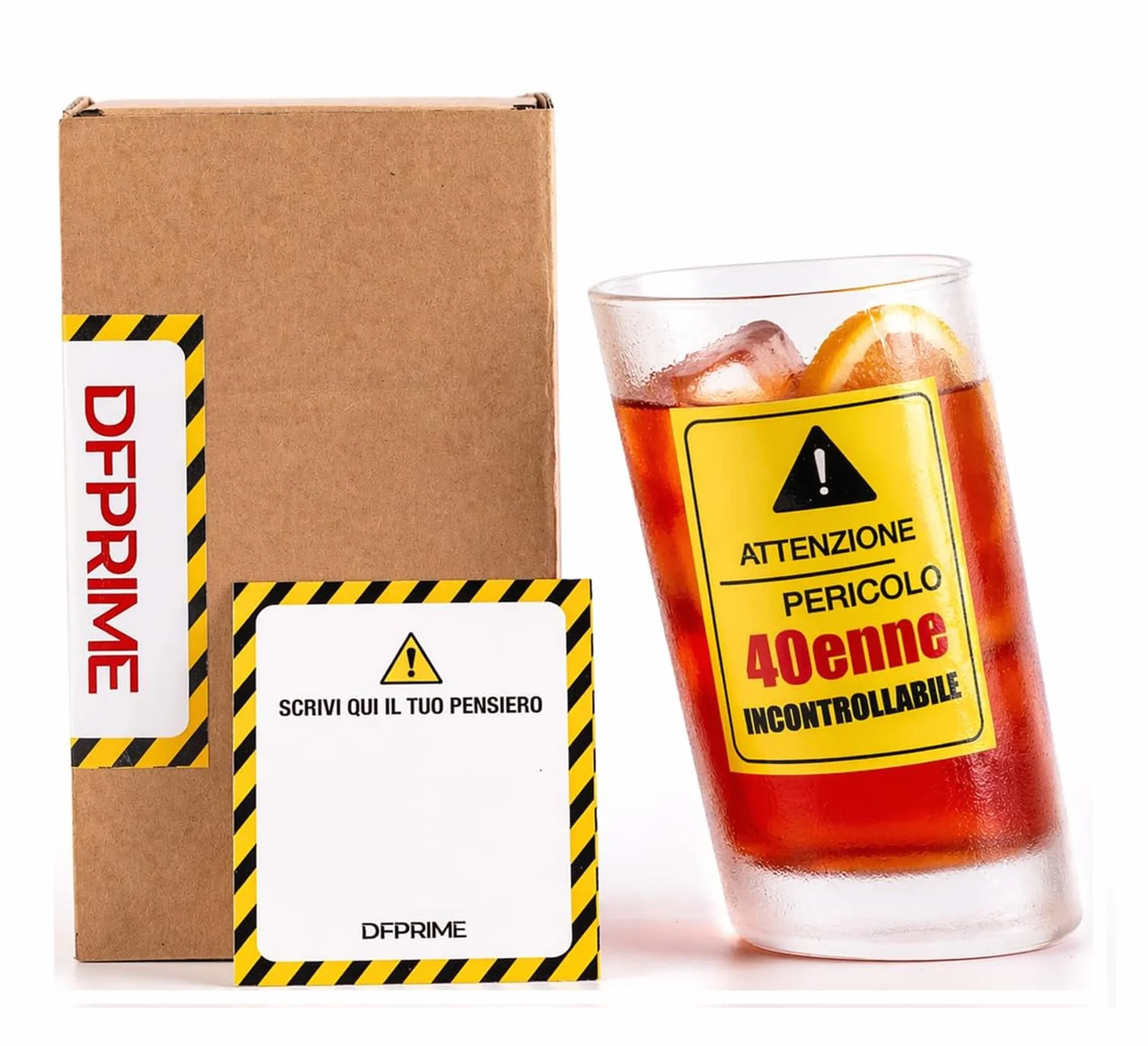 DFPRIME Bicchiere Ubriaco 40 Anni - Regalo 40 Anni Uomo Donna Divertente - Gadget Compleanno 40 Anni Originale - Bicchiere Storto Scherzo Festa - Con Biglietto Auguri
