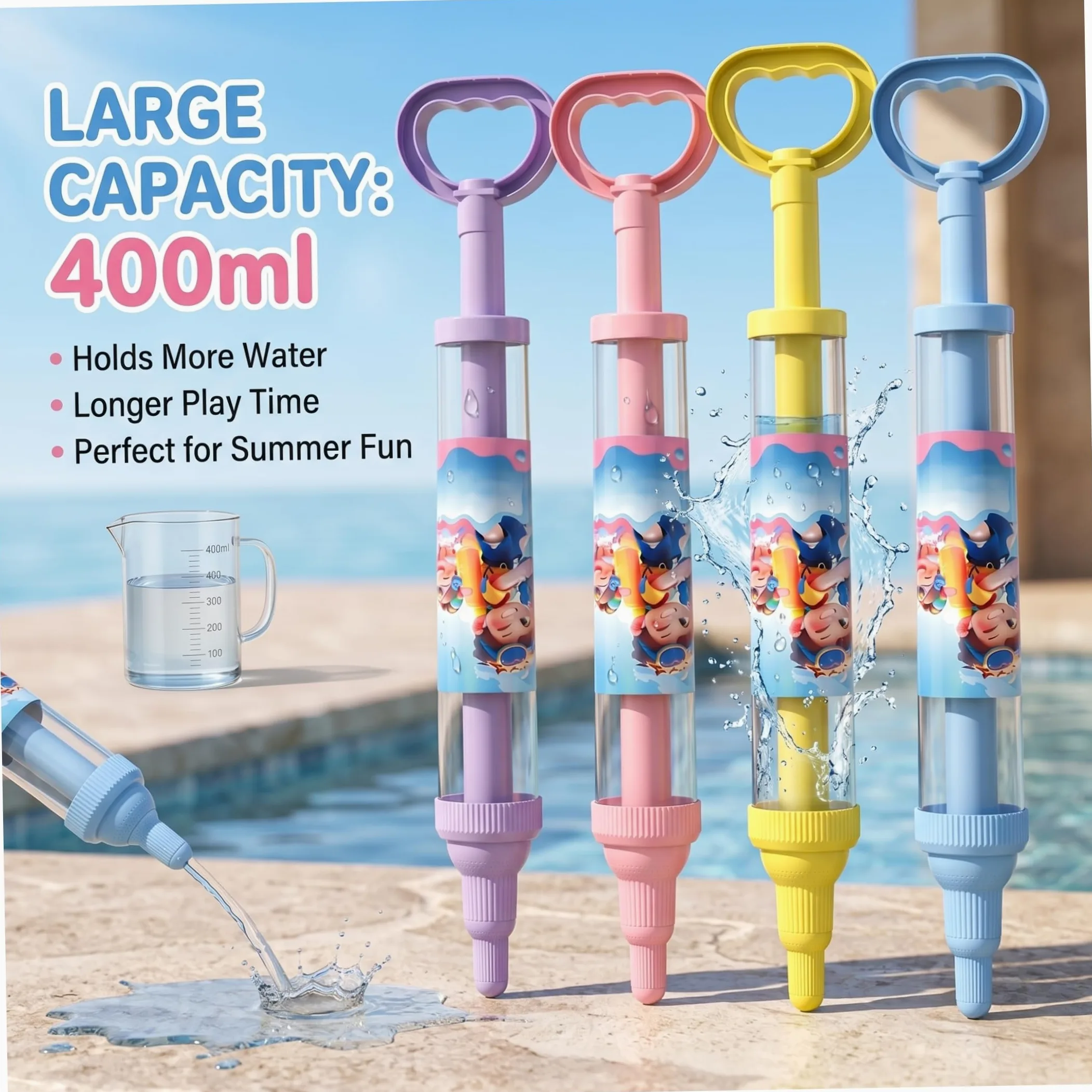Pistola ad Acqua per Fuochi d'Artificio per Bambini 4 Pezzi Pistola ad Acqua per Fuochi d'Artificio per Bambini Giocattolo con Spruzzi Rotanti a 3 Strati Capacità di 400 ml Giocattolo da Est