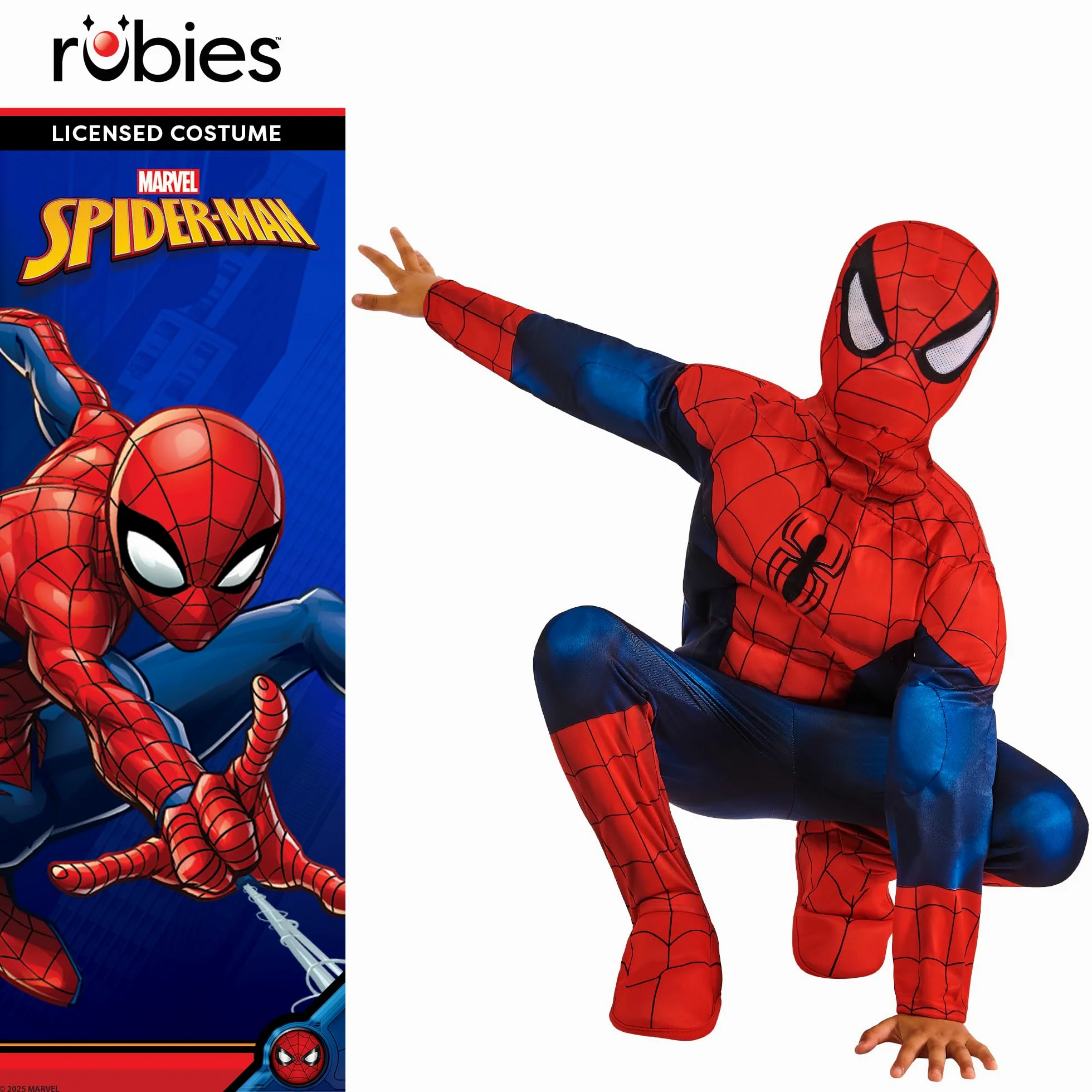 Rubies Costume ufficiale Marvel Spider-Man Deluxe imbottito per bambini, costume da supereroe per bambini, età 5-6 anni, Halloween