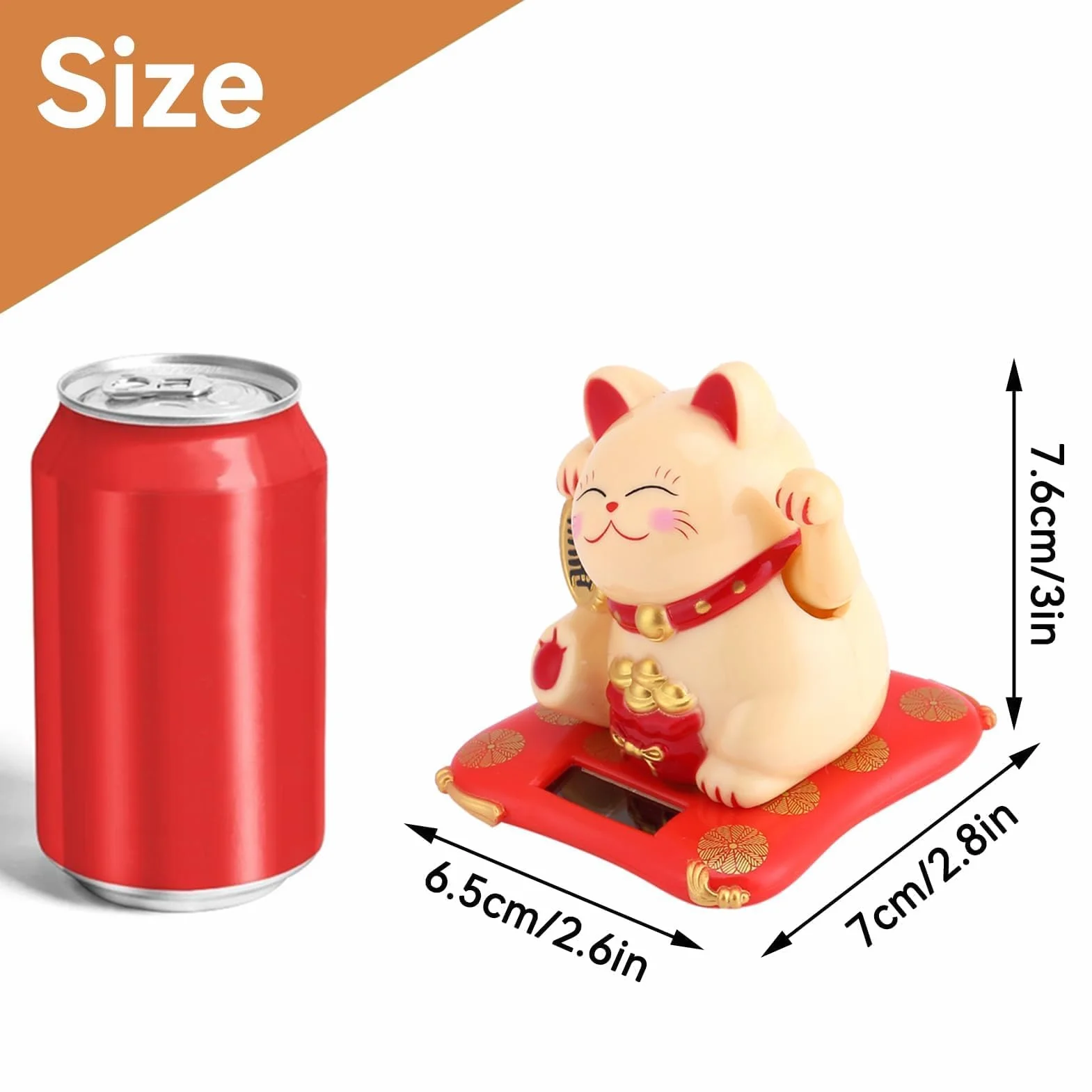 Maneki Neko Statua Gatto Giapponese Solare Braccio Ondeaggiante per Decorazione Auto Casa Giallo
