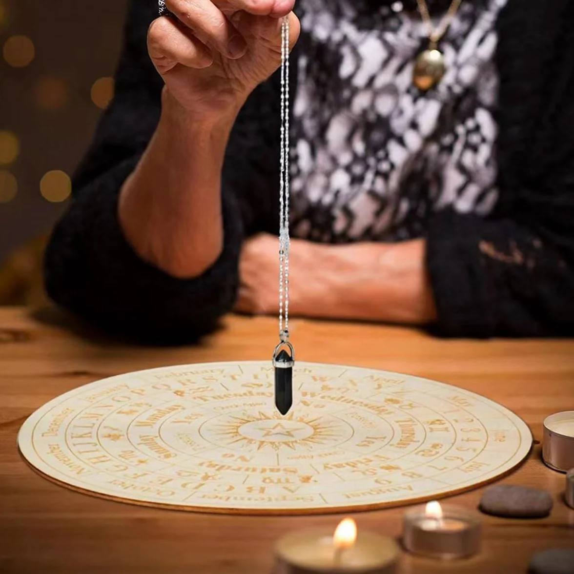 Tavola del Pendolo in Legno Stella 25 cm Kit Divinazione con Collana Cristallo Bacchetta da Rabdomante