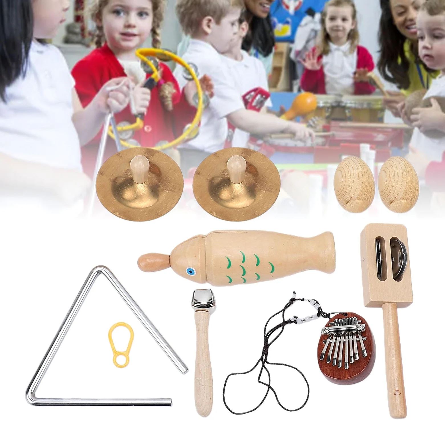 Set di 5 Strumenti Musicali in Legno, Giocattoli a Percussione con Xilofono, Tamburello e Maracas per Bambini Dai 3 Anni in su.