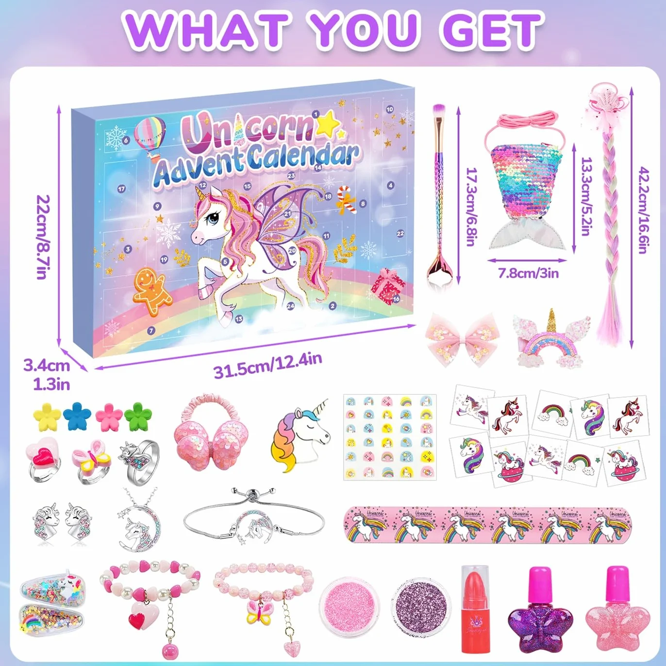 iZoeL Calendario Avvento 2025 Bambina Unicorno Bambina Regalo Calendario Avvento Make Up - Unicorno Braccialetto Collana Anello Gioielli Make Up, Regali Natale per Figlia Nipote Sorella