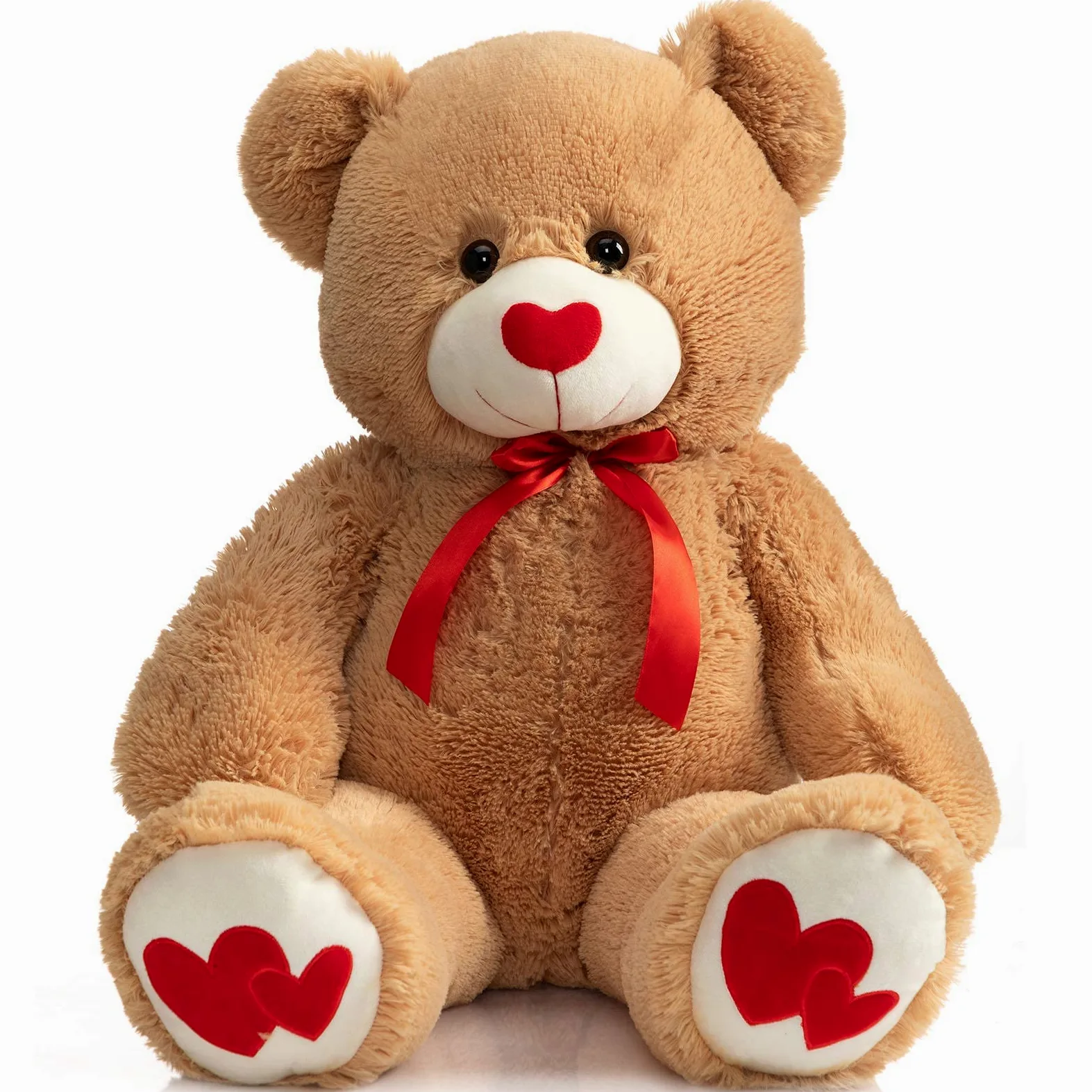 BEJOY Orsacchiotto di peluche, 91 cm, marrone chiaro, con cuore rosso | Grande orsacchiotto gigante per fidanzata e bambini