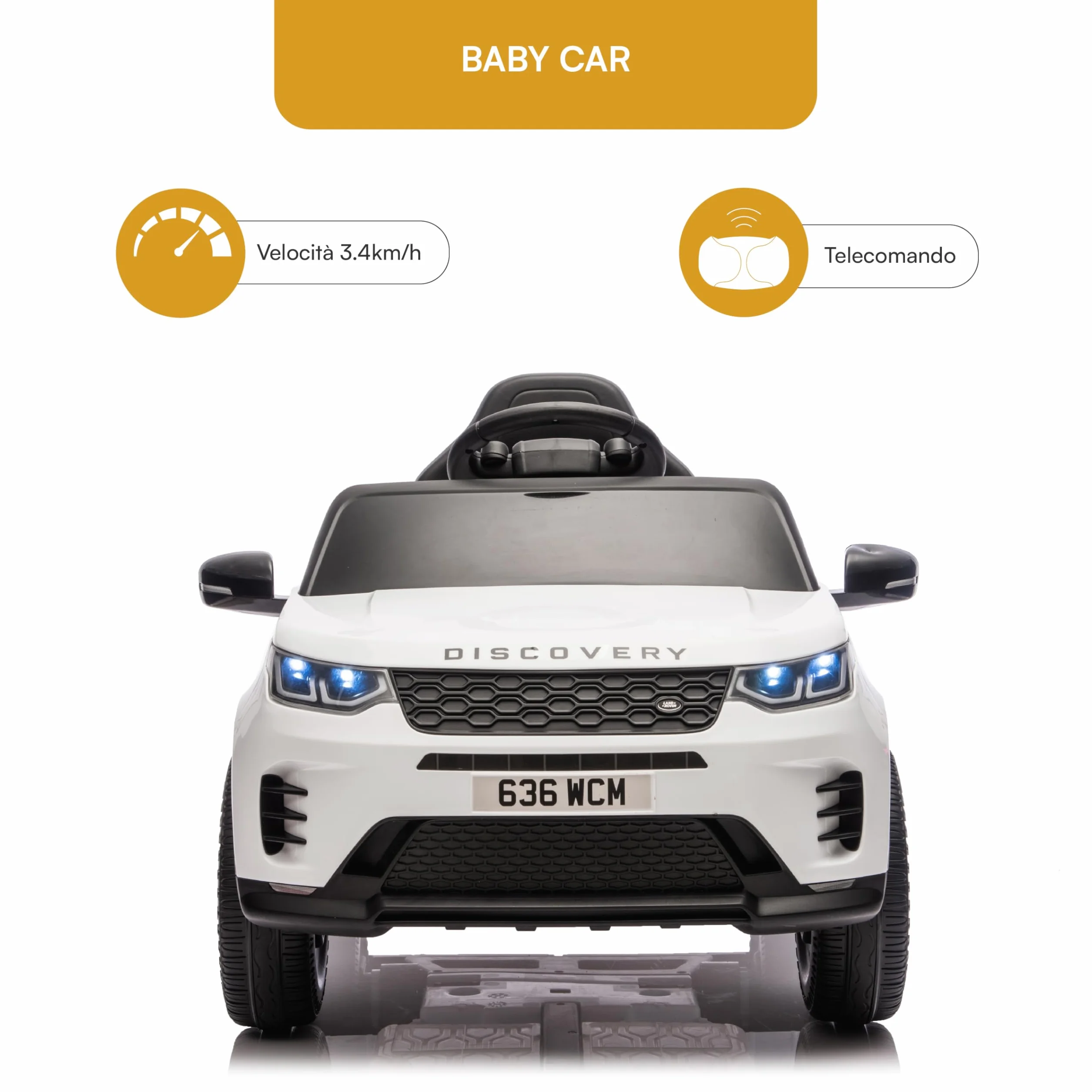 Baroni Toys Baby Car Land Rover Macchina ELettrica per Bambini da 3 Anni, Auto con Telecomando Parentale, Doppia Veloticà. Retromarcia, 95x61x51cm (Bianca)
