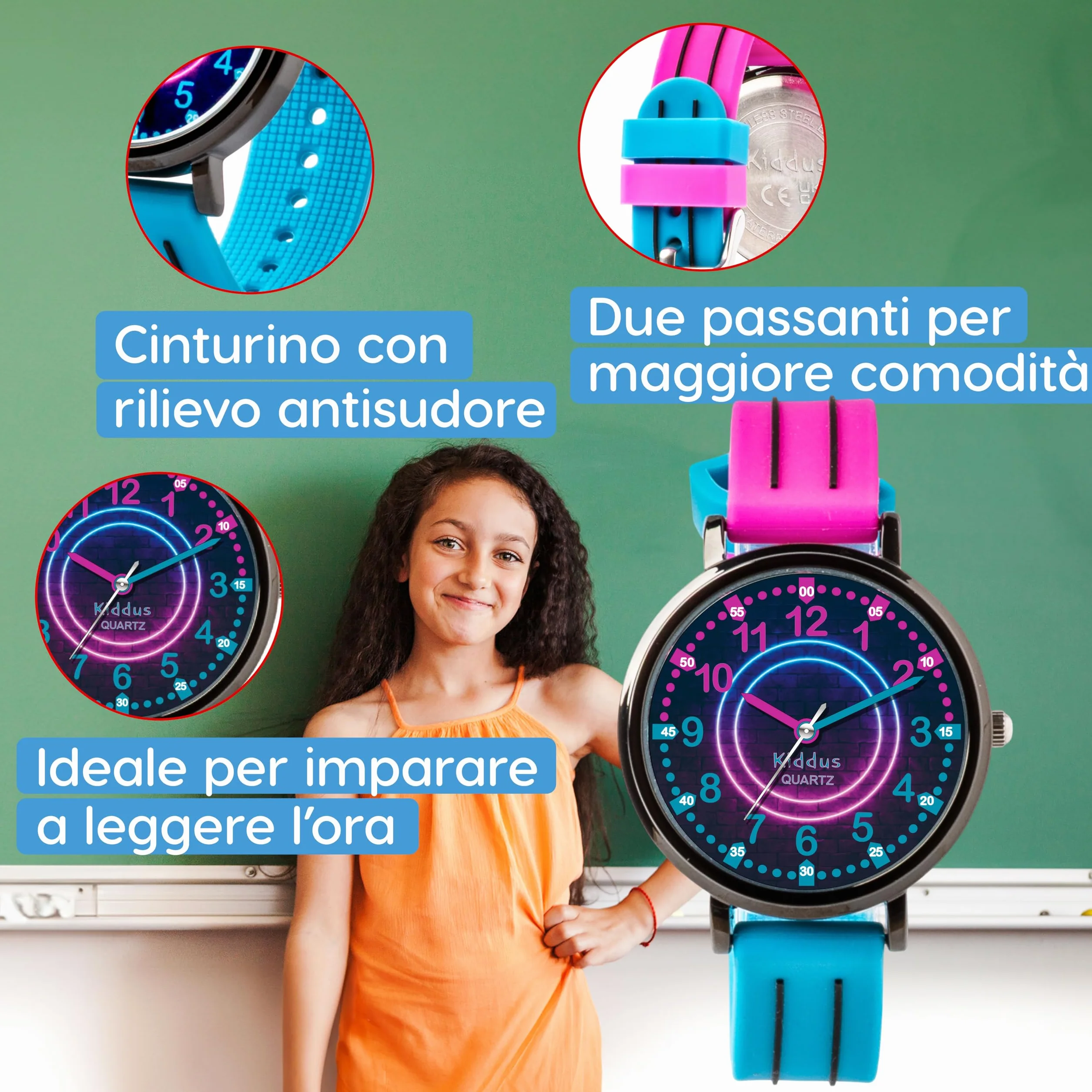 Kiddus Orologio Educativo per Bambini, Orologio da polso Analogico per Bambino e Bambina a partire da 5 Anni, Resistente all'acqua 5ATM, Primo Orologio per l'Infanzia, Regalo Bimbo Apprendimento