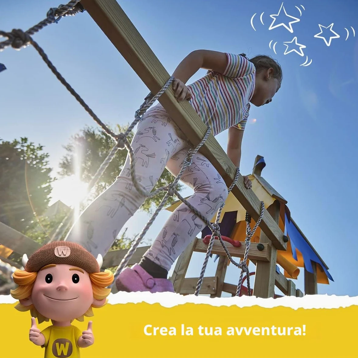 Altalena WICKEY Smart One gioco per bambini, altalena blu singola in legno da esterno o da giardino