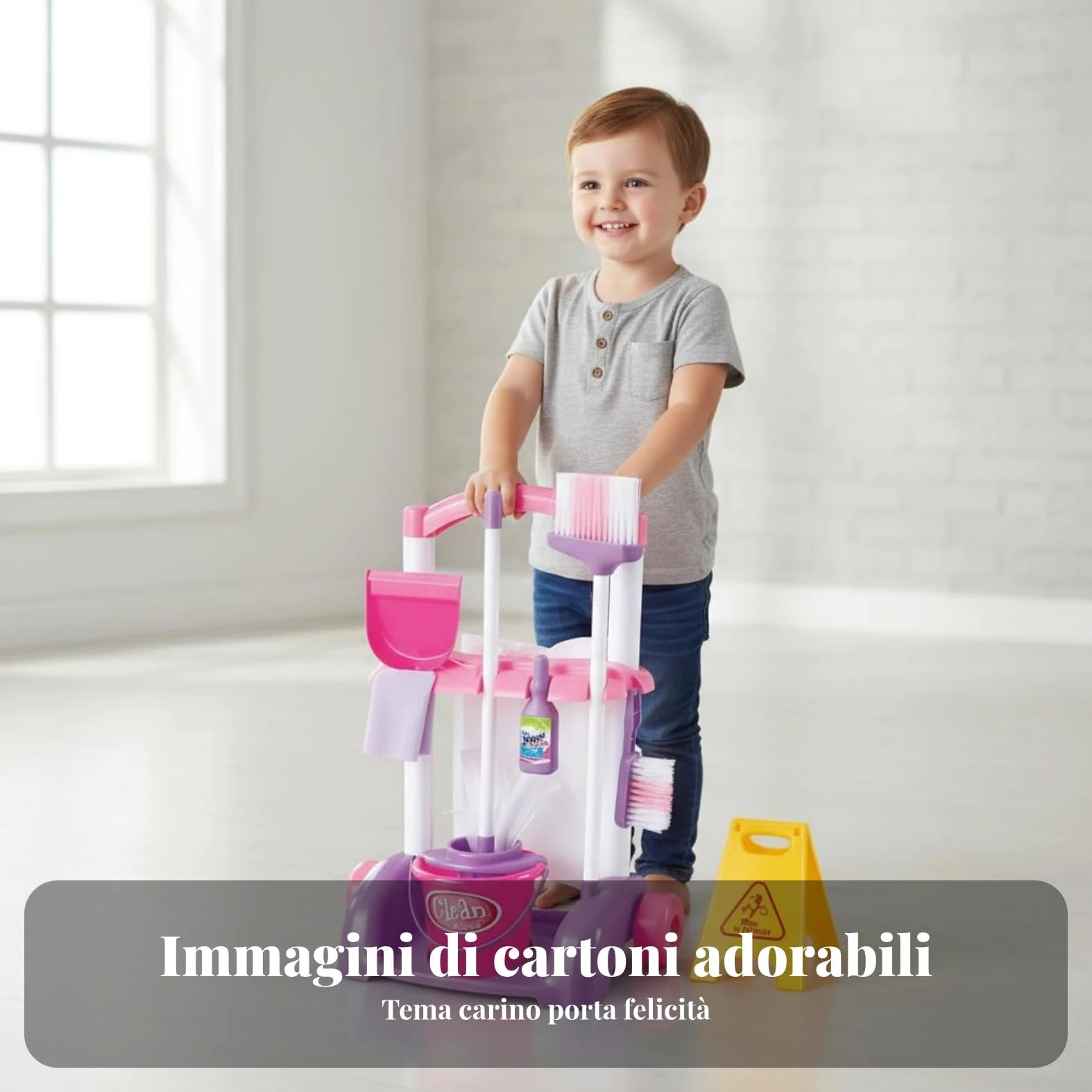 Children Set Giocattolo Pulizia Carrello Accessori Finti Plastica Solida Funzione Educativa Organizzazione Facile Adatto per Giochi di Imitazione Bambini E Attività Domestiche , 66735 Set Rosa