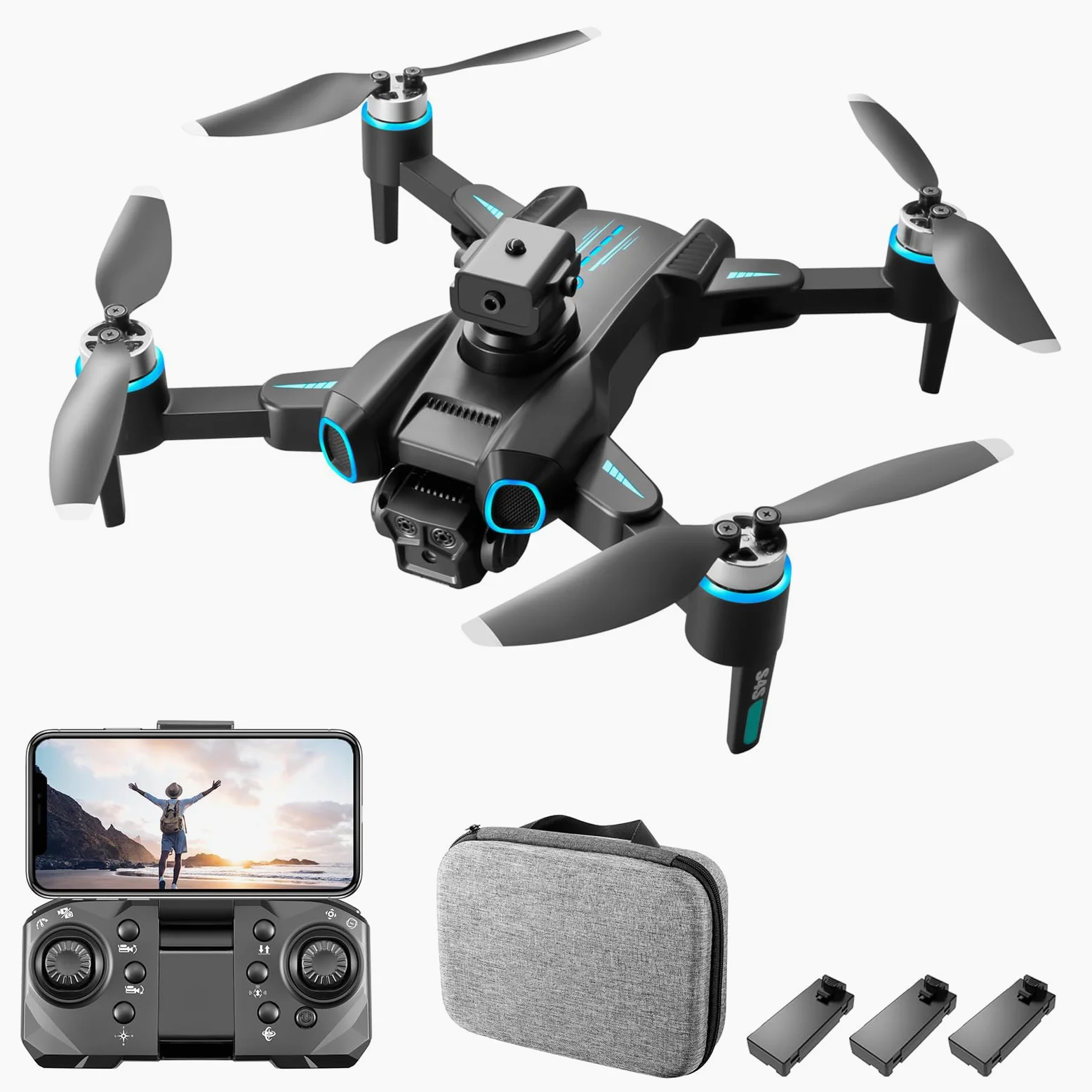 Drone con fotocamera per bambini e adulti, quadricottero pieghevole con controllo motore senza spazzole con ribaltamenti 3D Localizzazione ottica Fotografia gestuale per (Batteria 6K3)