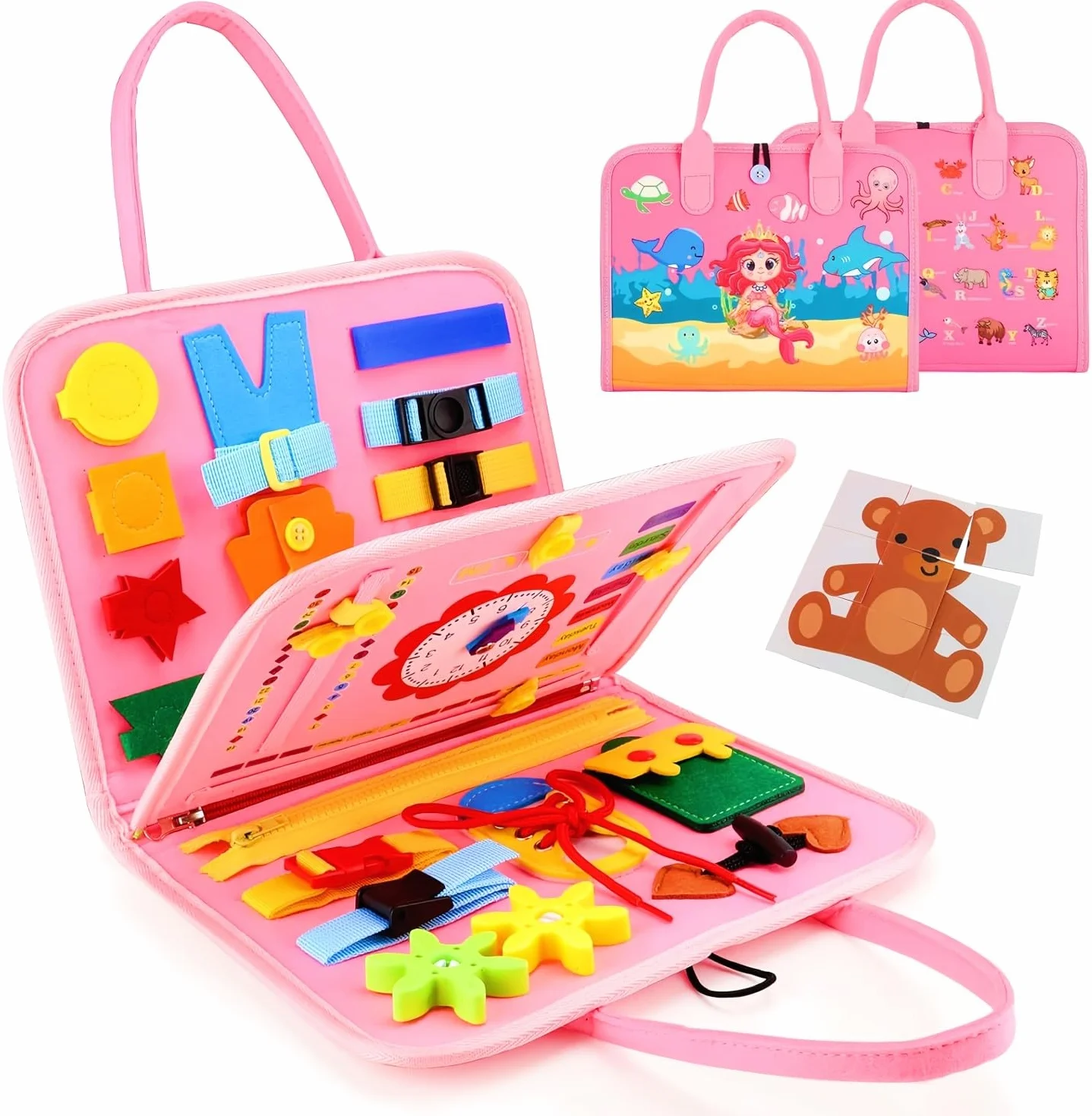 Montessori Busy Board 28x21cm Tavola Sensoriale Educativa per Bambini Rosa