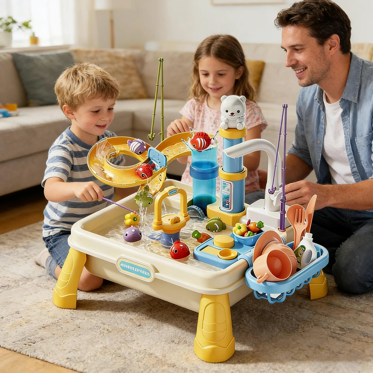 Tavolo d'Acqua da Esterno Attività Sensoriale da Cortile con Pompa | Tavolo Sabbia e Acqua per Bambini 4-8 Anni Cameretta Giardino