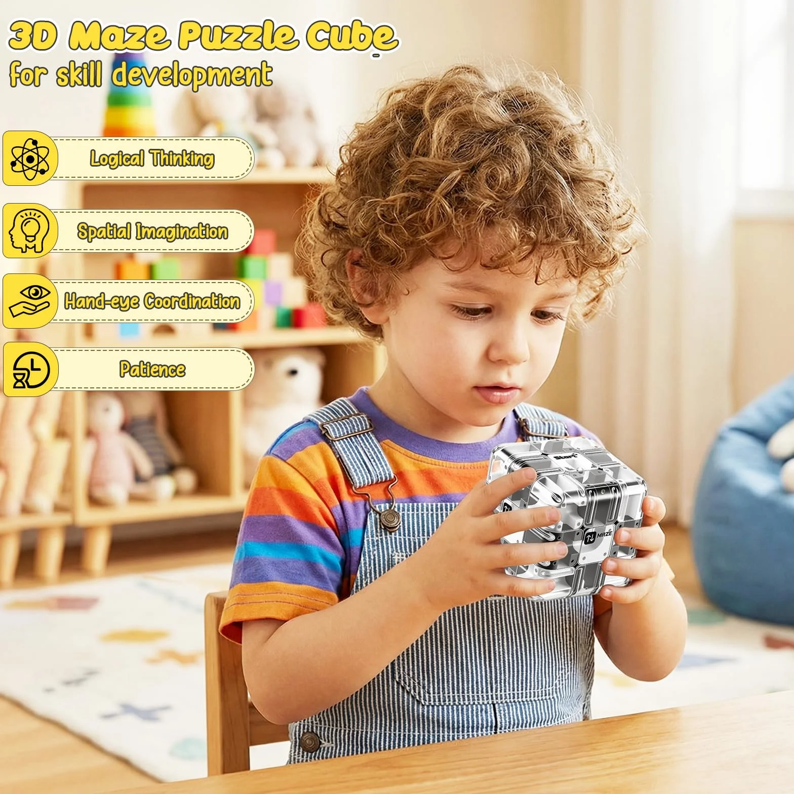 Labirinto Cubo 3D con Sfera – Rompicapo Puzzle 3D Portatile per Pensiero Logico, Stress Relief e Apprendimento Sensoriale. Giocattolo Educativo per Figli da 3+ Anni e Adulti, Grigio, 7×7×7cm