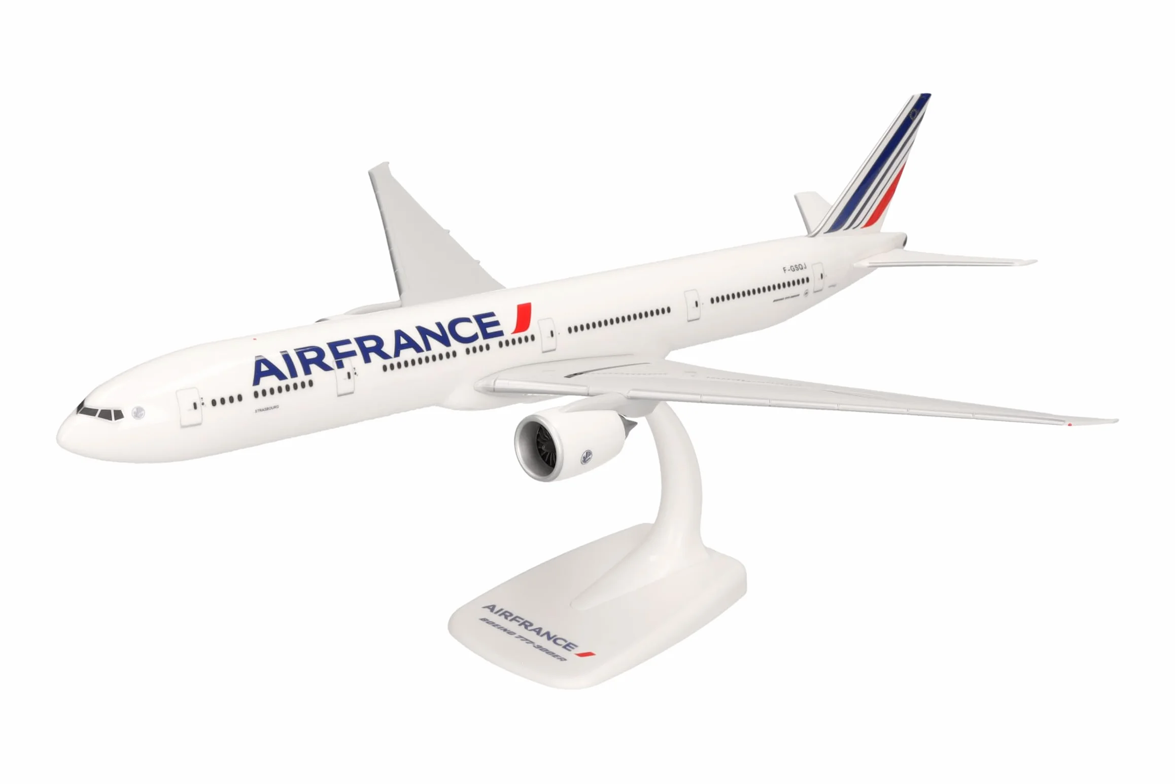 Herpa modello di aereo Air France Boeing 777-300ER - 2021 livery – F-GSQJ "Strasbourg", in scala 1:200 - Snap-Fit, pezzo da collezione, miniatura deco, statuetta con supporto in plastica