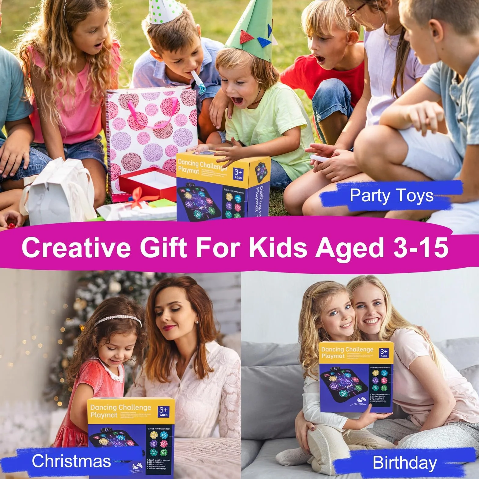Tappetino da Ballo per Bambini Bluetooth Ricaricabile 2025, Tappeto Danza con Batteria, Regalo Natale Ragazze