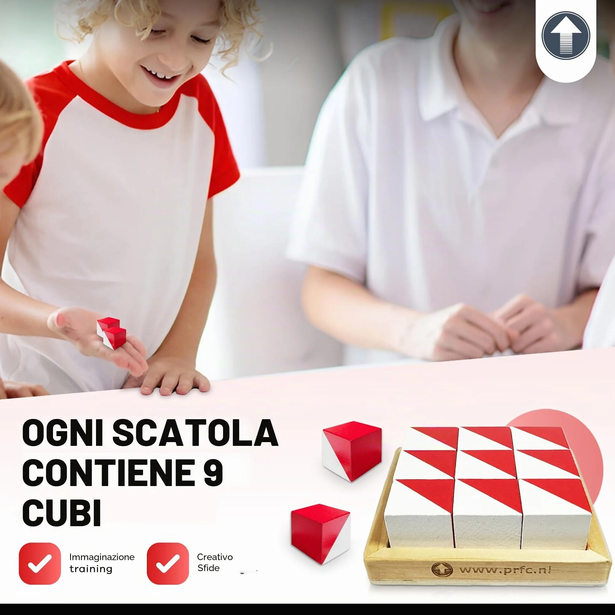 PrfcNL Blocchi di Prova IQ - 9 Cubi in Legno Bianco e Rosso con 60 Modelli e App Mobile, Ideali per WISC, WAIS, Prep WPPSI, Giocattolo Regalo Montessori Educativo STEM per Tutte le Età
