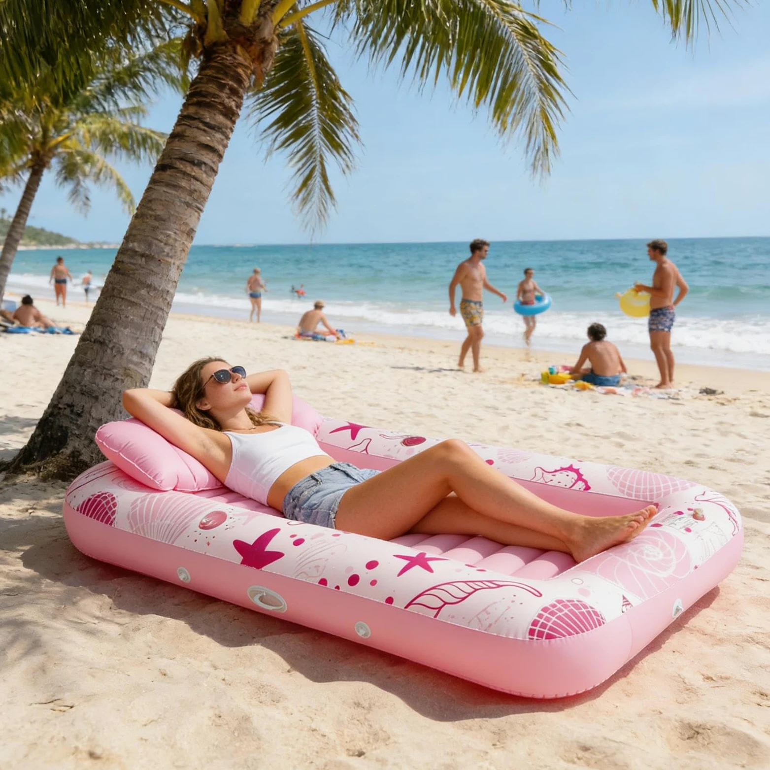 Sedia a sdraio da piscina gonfiabile – chaise longue abbronzante, letto di abbronzatura galleggiante | Amaca d'acqua portabicchieri per adulti, coppie, famiglie, località di vacanza, spiaggia, lago