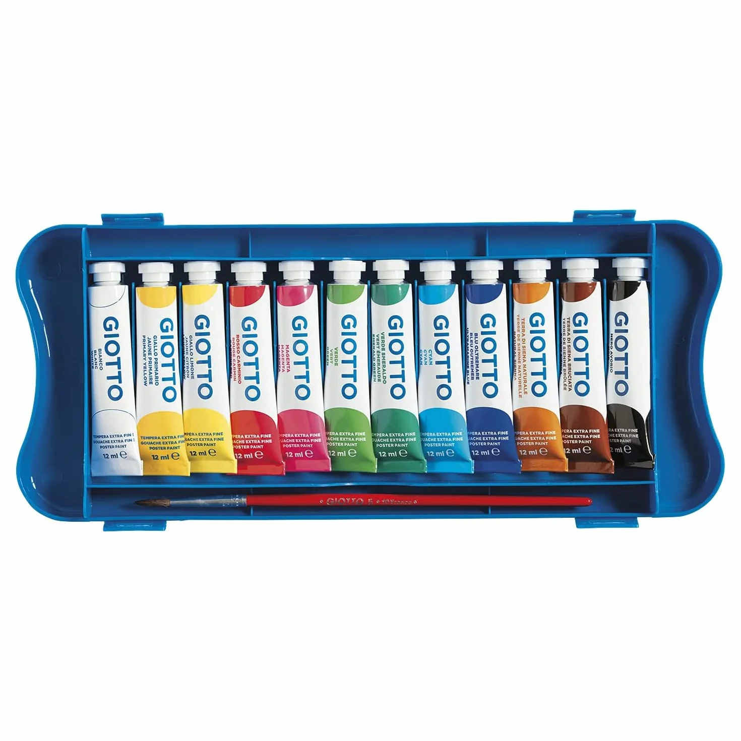 GIOTTO Extra Fine - Astuccio da 12 Tempere Extra Fine in Tubetto + 1 Pennello, 12ml