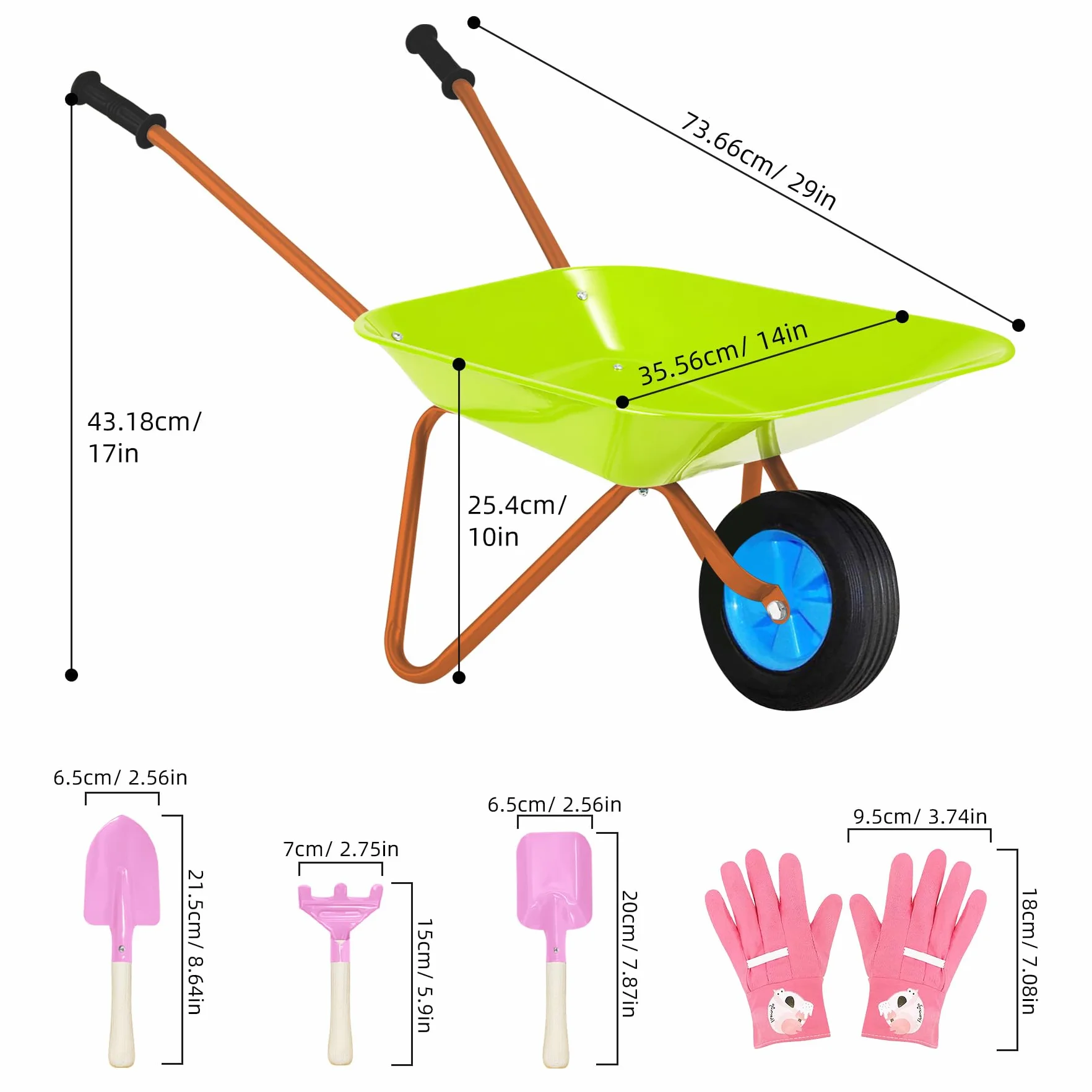 Carriola Bambini Set, Carriola da Giardino in Metallo, Attrezzi da Giardino per Bambini, Kit Giardinaggio Bambini per Giocare All'aperto