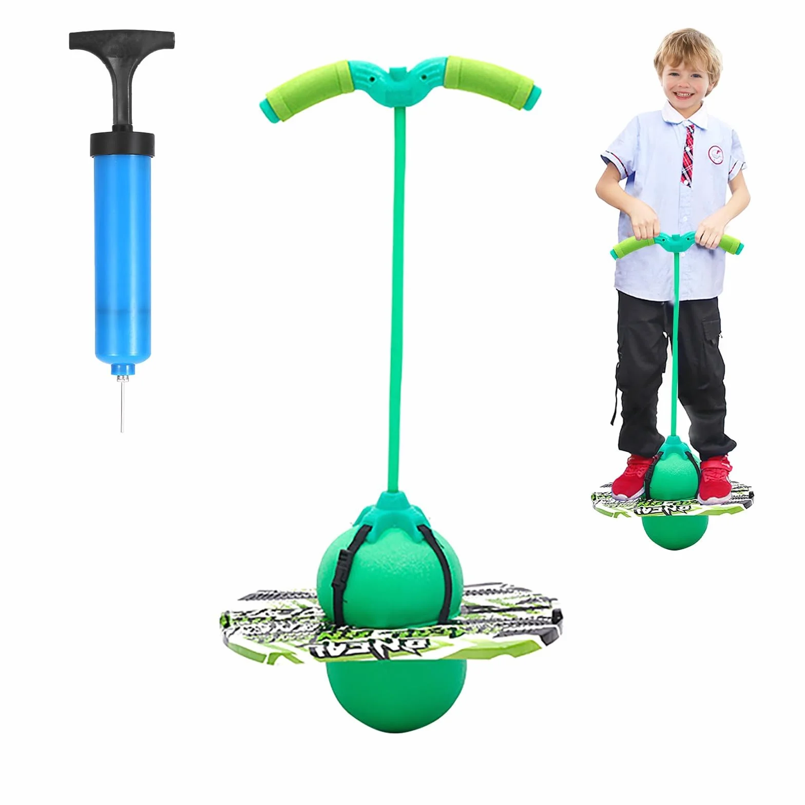 MeYuxg Pogo Stick con Maniglia, Palla per Saltare Bambini Adulti, Giochi da Esterno per Bambini, capacità di Carico 100 kg, Palla Salta Salta per L'allenamento Dell'equilibrio e Lo Sport (Verde)