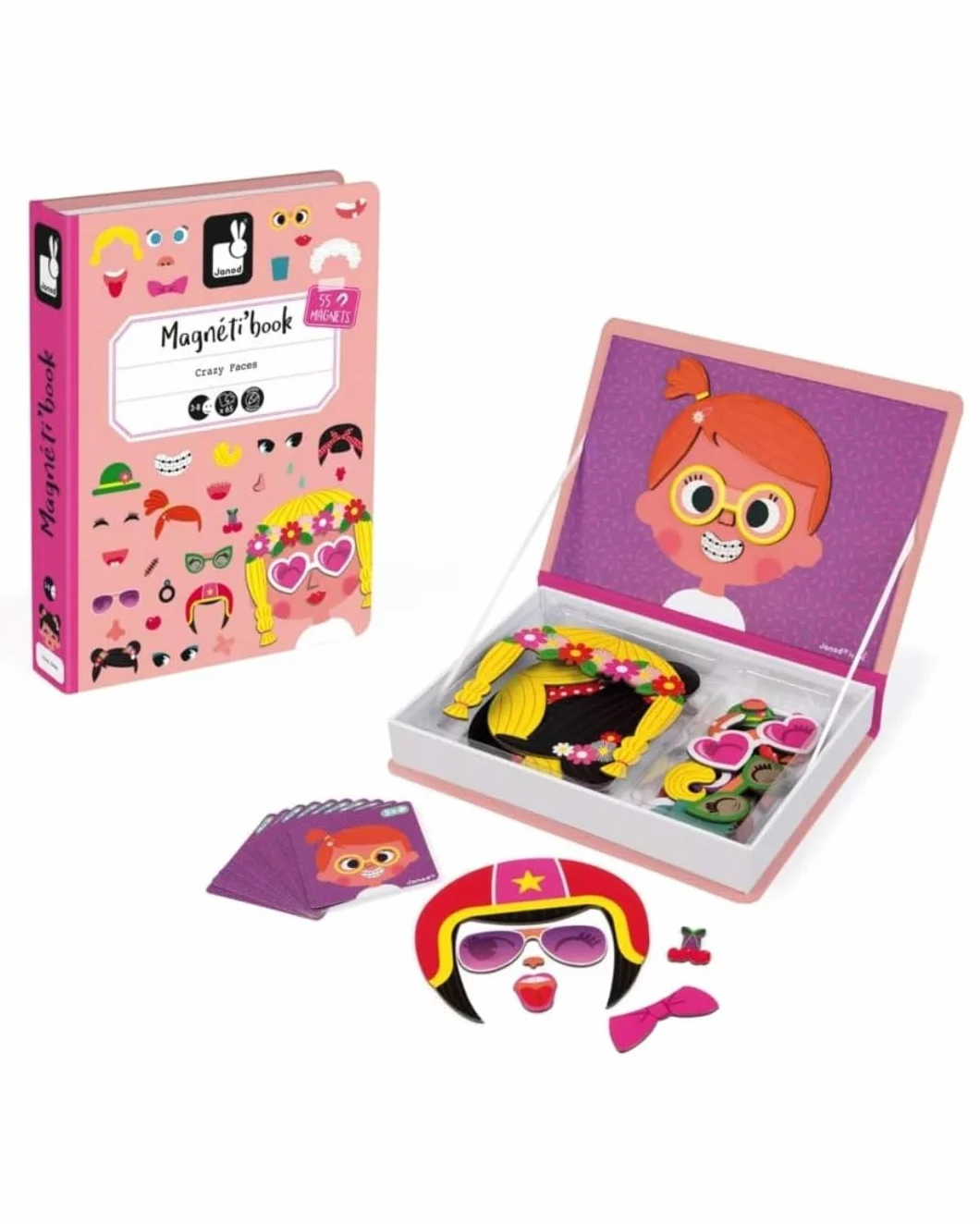 Janod Magneti'Book Crazy Faces Ragazza Gioco Educativo Magnetico 55 Pezzi 3+ Anni