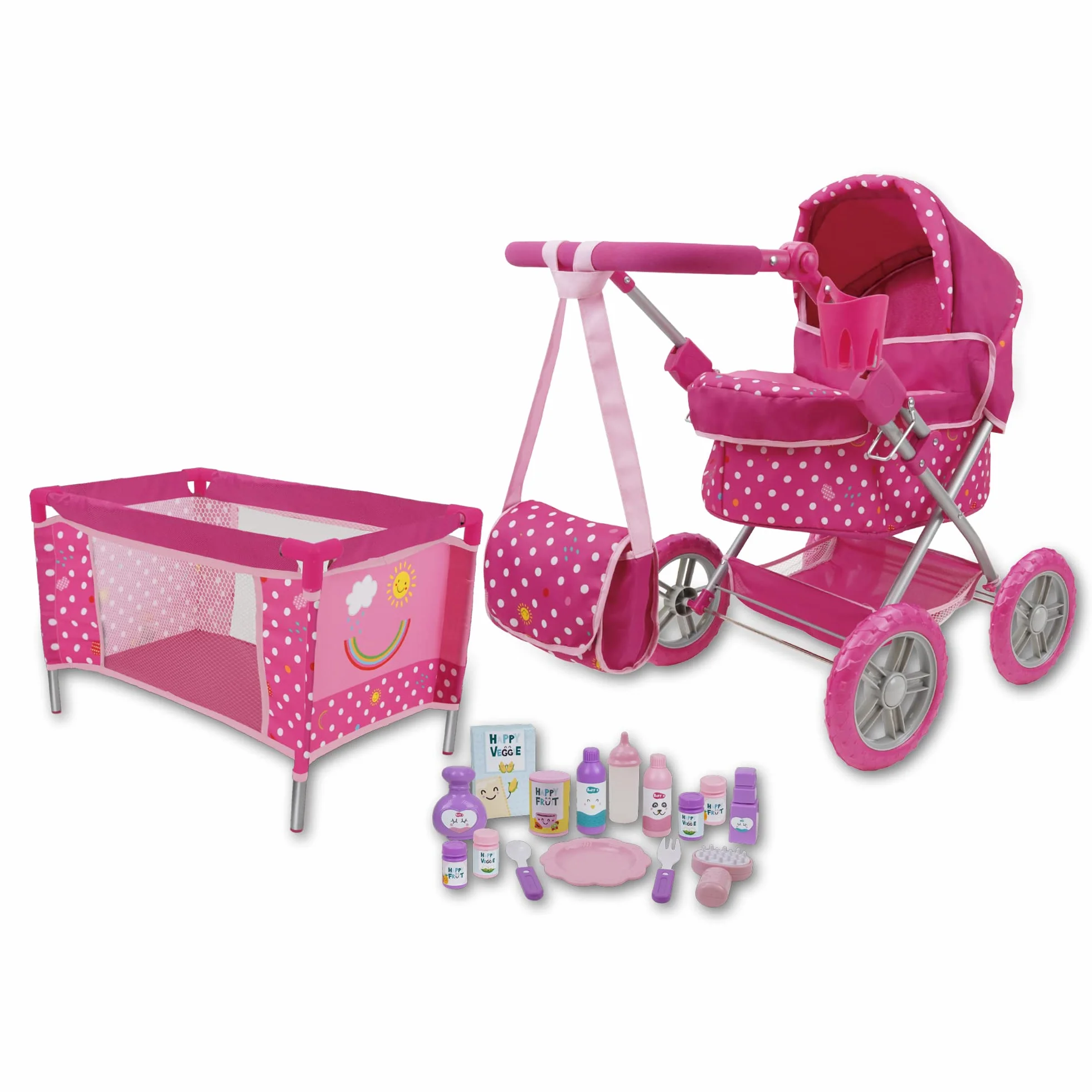 509 Crew Doll Stroller Pram 18 Piece Combo Value Play Set, Ages 3+